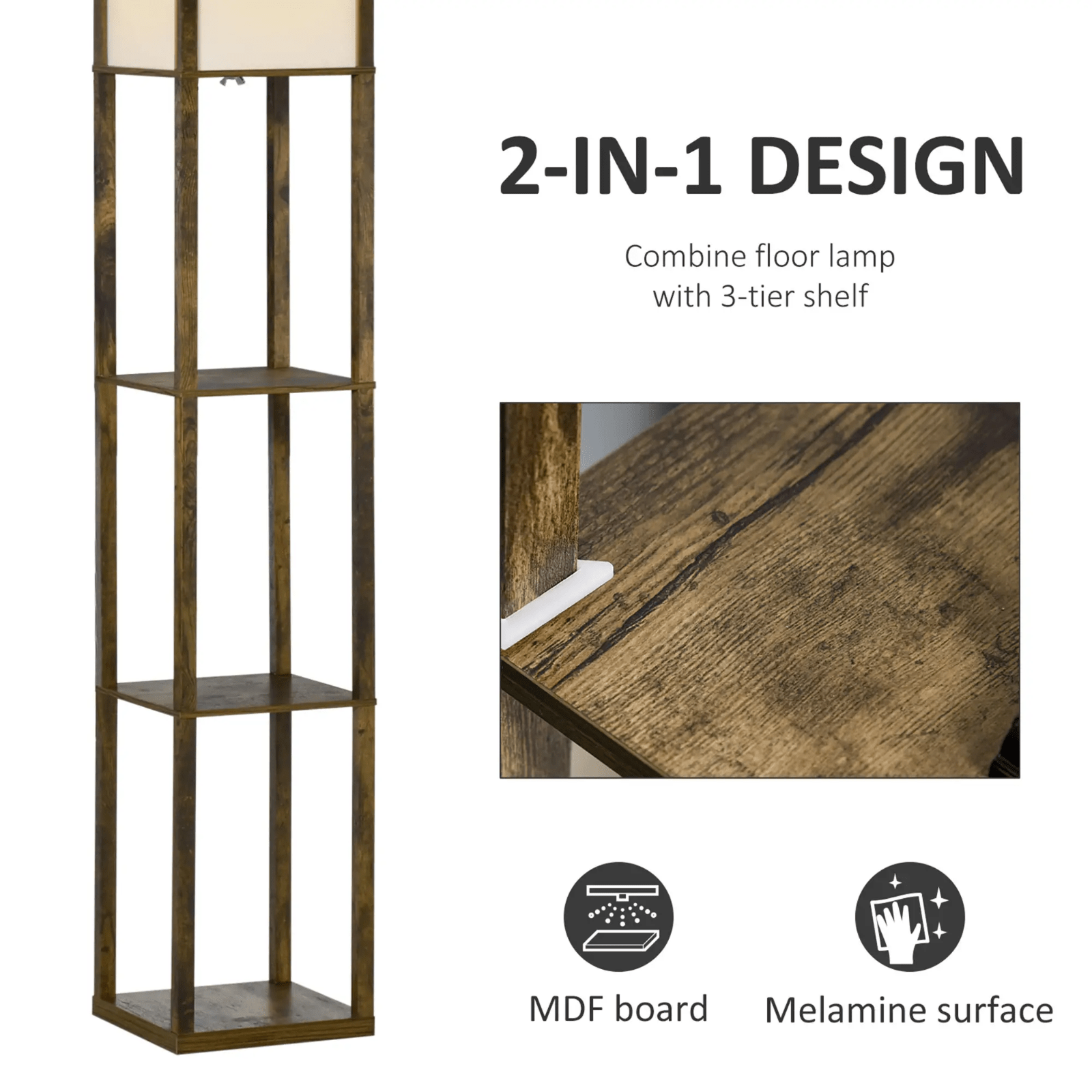 Tall Floor Lamp Rustic Reading Lamp 3 Tier Storage Shelf Home Office Living Room - Home and Garden Furniture Shop - rustic - furniture