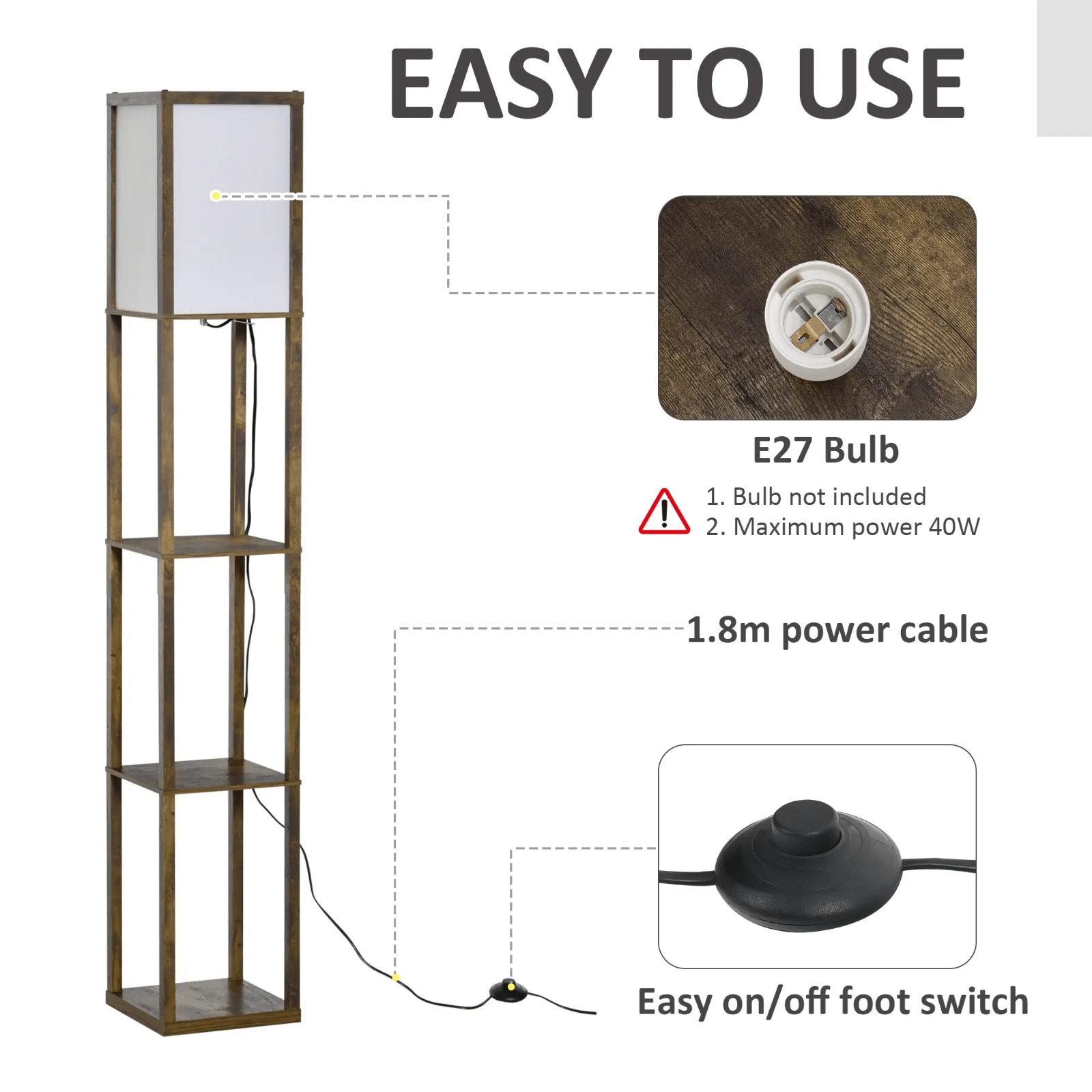 Tall Floor Lamp Rustic Reading Lamp 3 Tier Storage Shelf Home Office Living Room - Home and Garden Furniture Shop - rustic - furniture