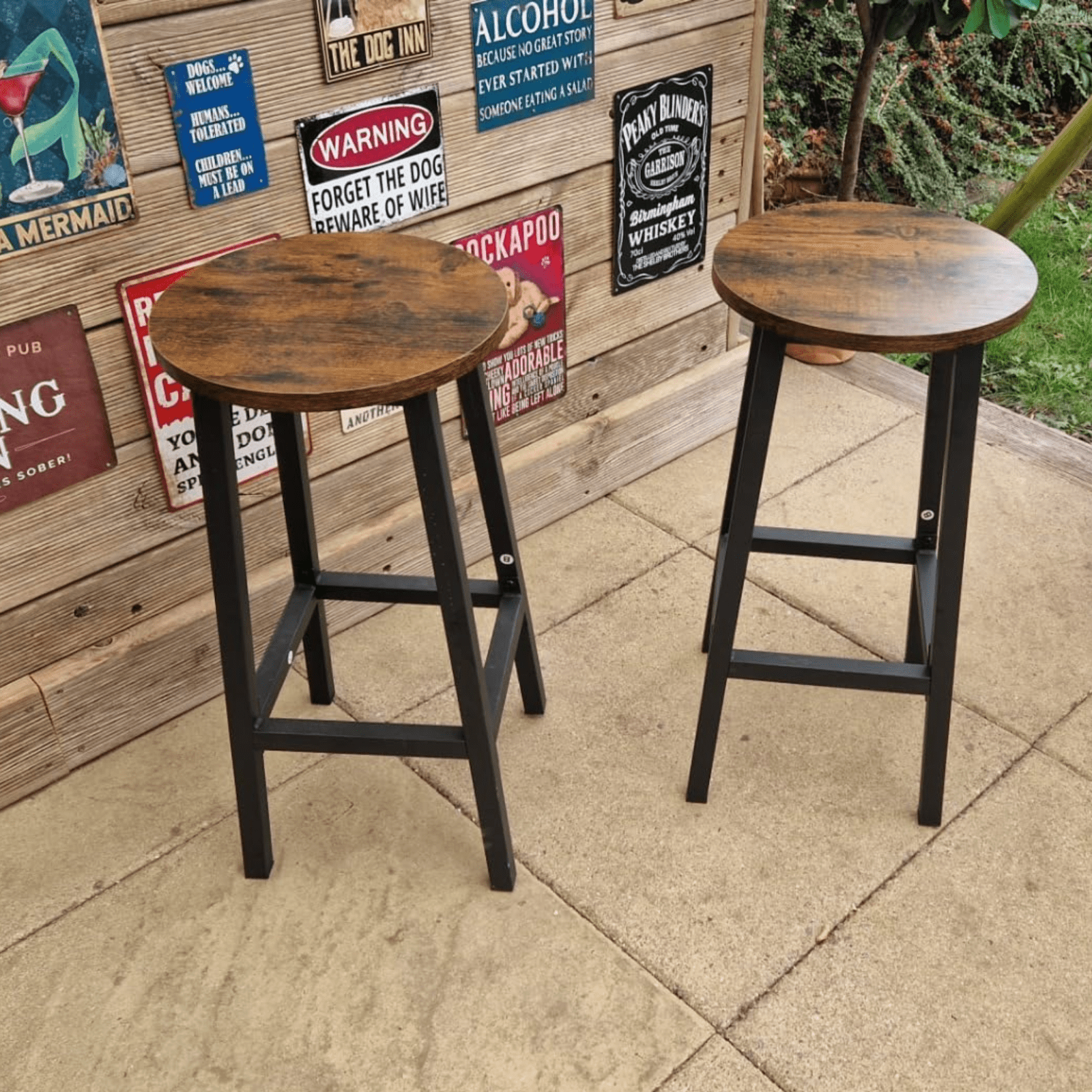 Tall Industrial Bar Table Square Breakfast Kitchen Table Rustic Brown Metal Legs - Home and Garden Furniture Shop - rustic - furniture