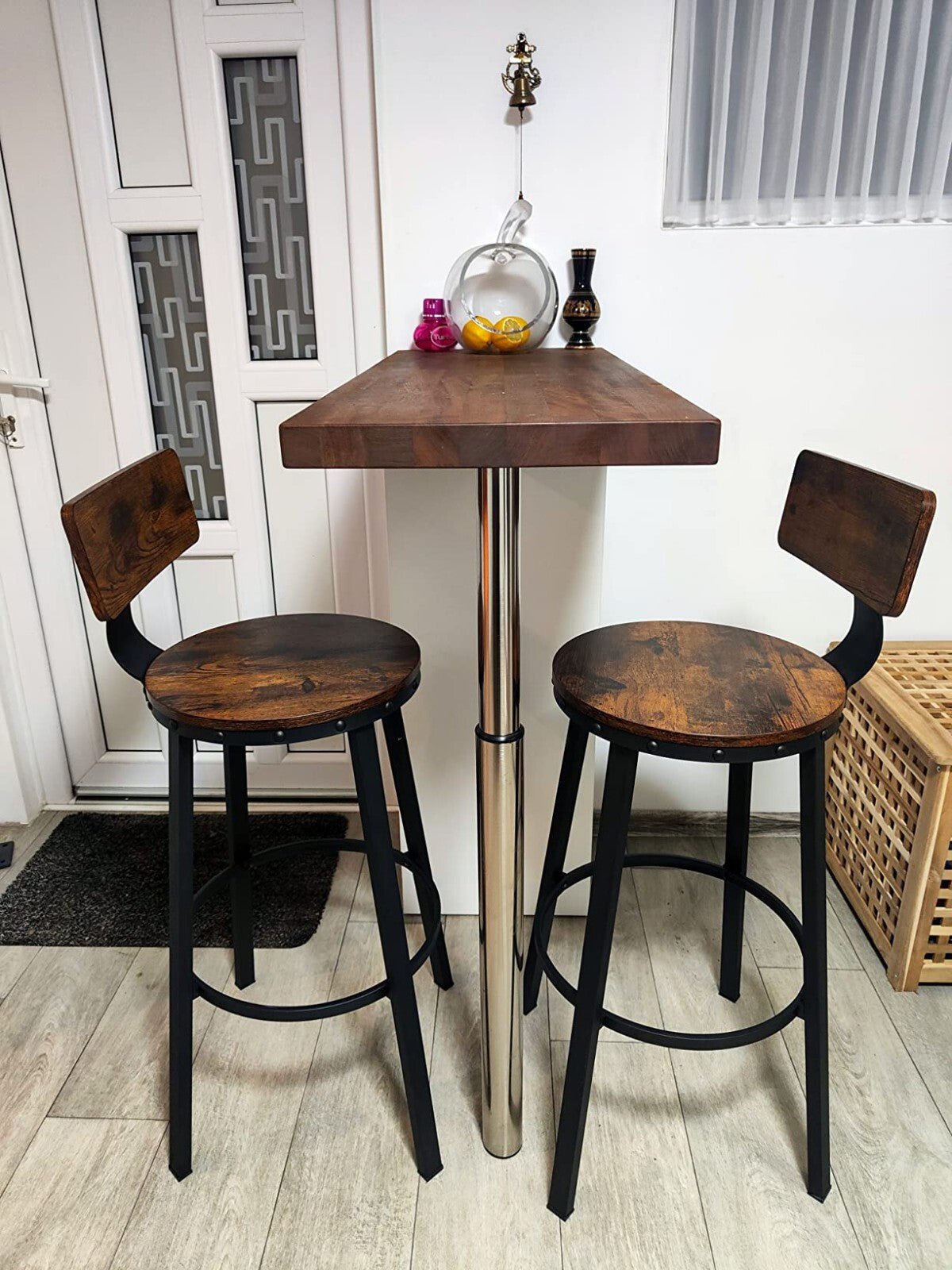Tall Industrial Bar Table Square Breakfast Kitchen Table Rustic Brown Metal Legs - Home and Garden Furniture Shop - rustic - furniture