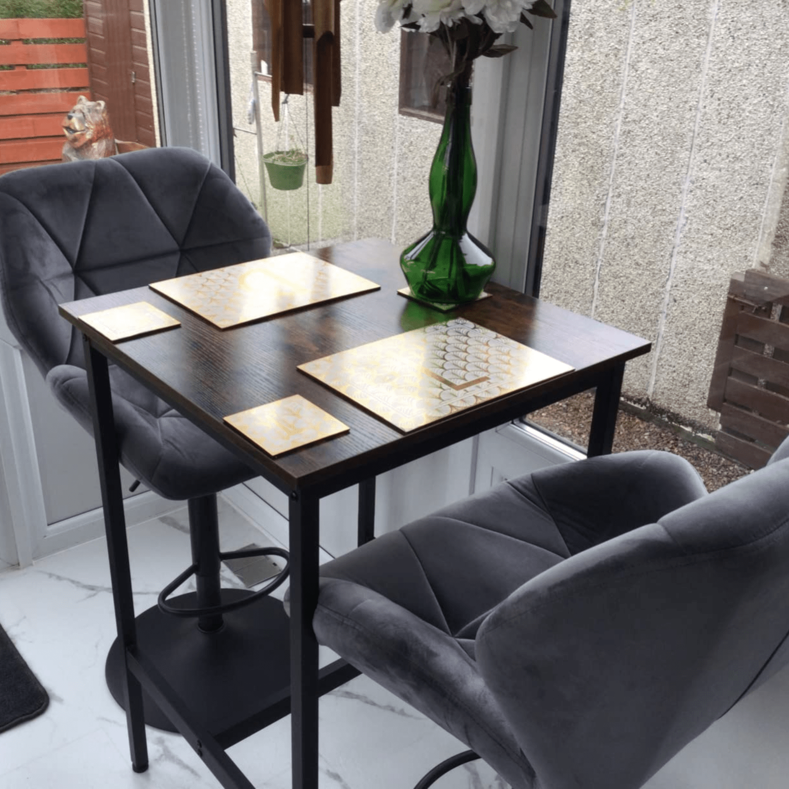 Tall Industrial Bar Table Square Breakfast Kitchen Table Rustic Brown Metal Legs - Home and Garden Furniture Shop - rustic - furniture