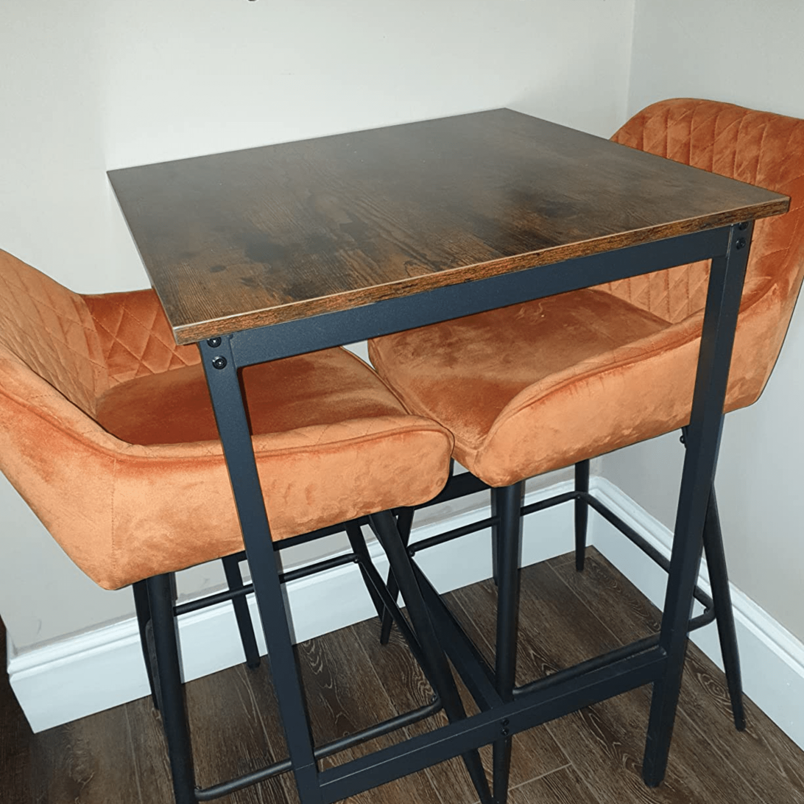 Tall Industrial Bar Table Square Breakfast Kitchen Table Rustic Brown Metal Legs - Home and Garden Furniture Shop - rustic - furniture