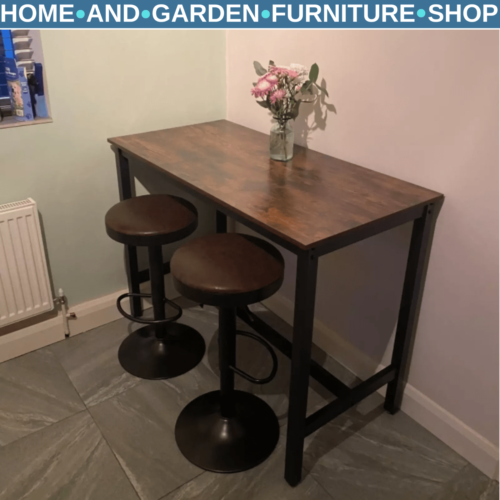 Tall Industrial Bar Table Vintage Kitchen Breakfast Rustic Metal Narrow Dining - Home and Garden Furniture Shop - rustic - furniture