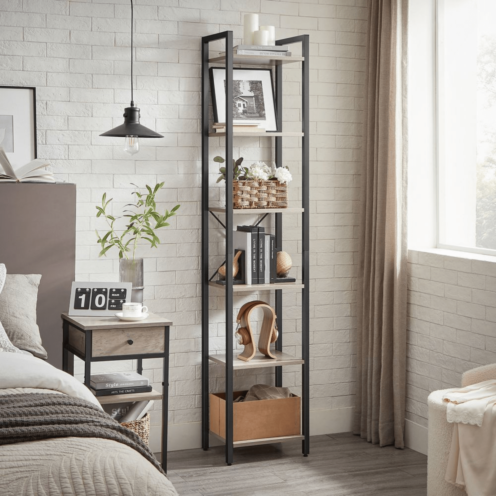 Tall Industrial Bookcase Narrow Vintage Display Unit Rustic Slim Storage Shelves - Home and Garden Furniture Shop - rustic - furniture
