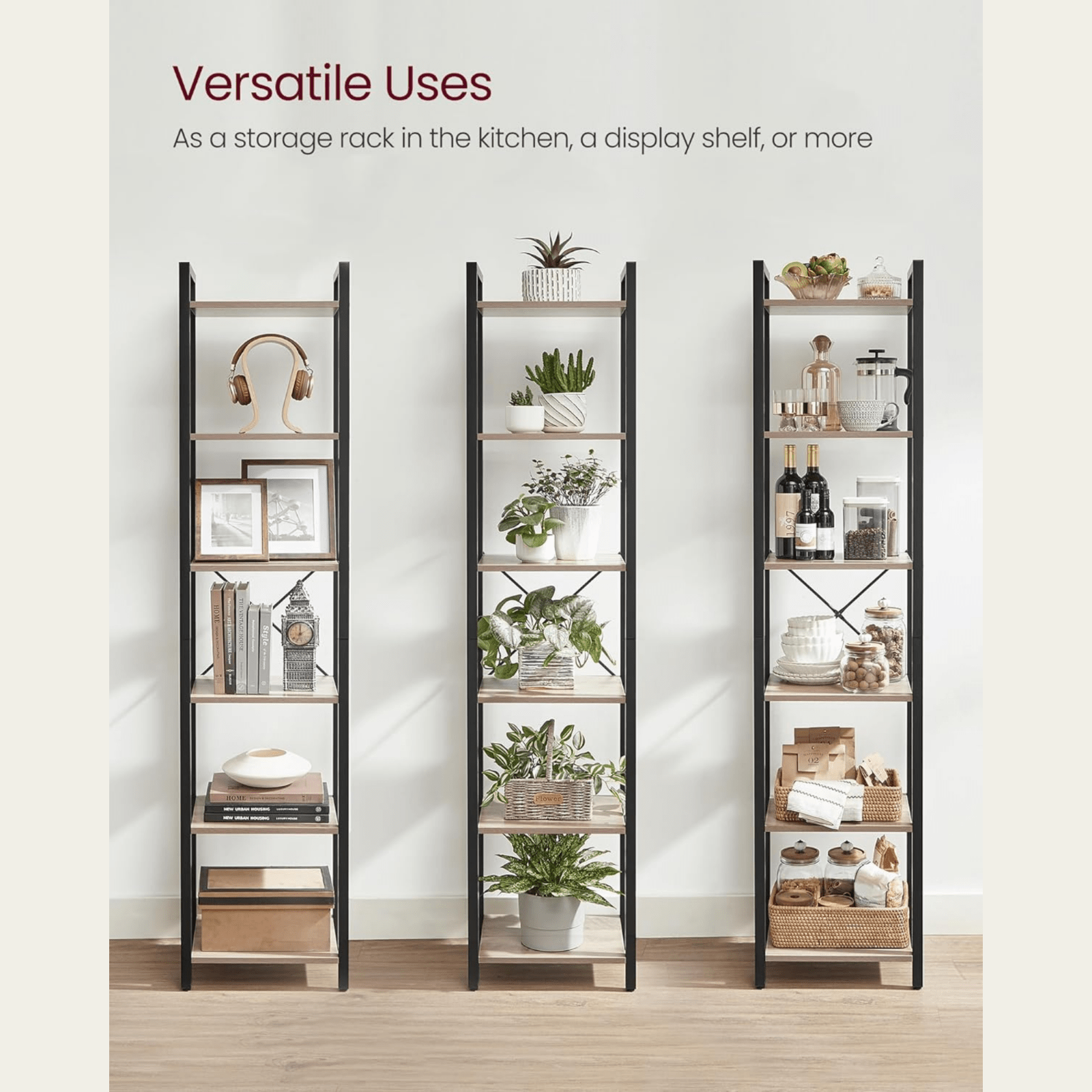 Tall Industrial Bookcase Narrow Vintage Display Unit Rustic Slim Storage Shelves - Home and Garden Furniture Shop - rustic - furniture