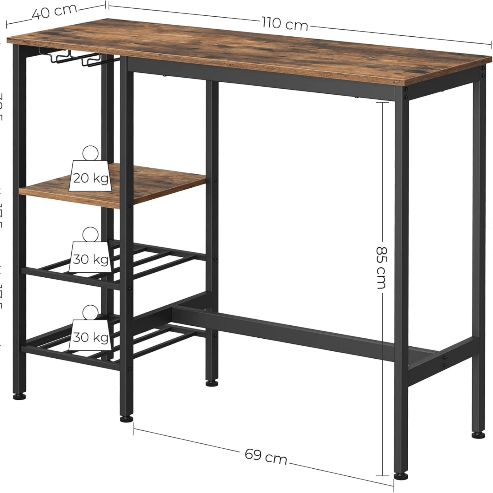 Tall Industrial Breakfast Bar Narrow Kitchen Dining Table Rustic Metal Wine Rack - Home and Garden Furniture Shop - #rustic - furniture#