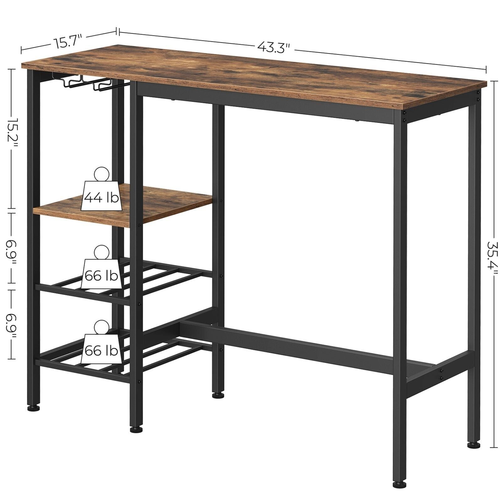 Tall Industrial Breakfast Bar Narrow Kitchen Dining Table Rustic Metal Wine Rack - Home and Garden Furniture Shop - #rustic - furniture#