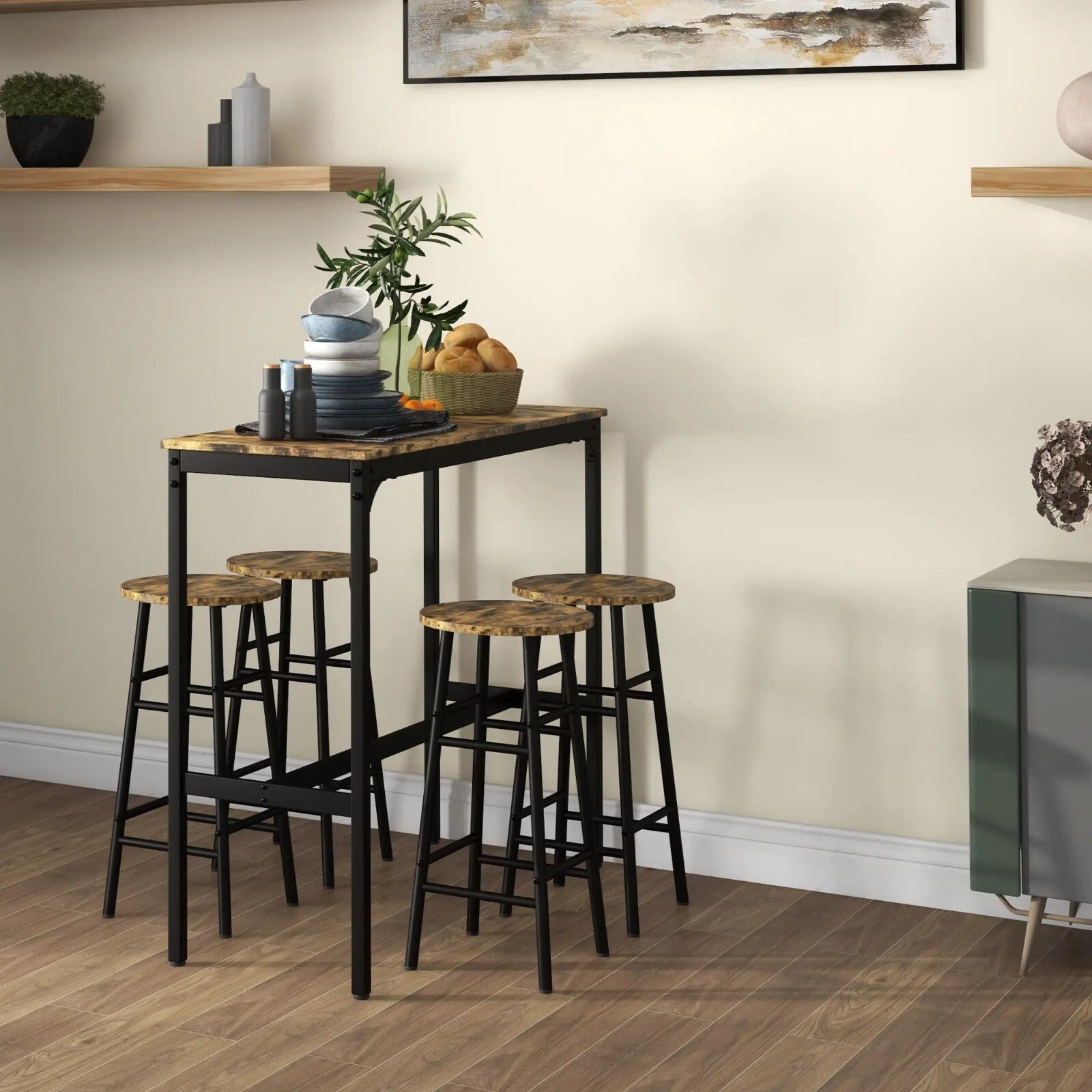 Tall Industrial Kitchen Bar Table Stool Set 5 Piece Dining Metal Frame 4 Chairs - Home and Garden Furniture Shop - rustic - furniture
