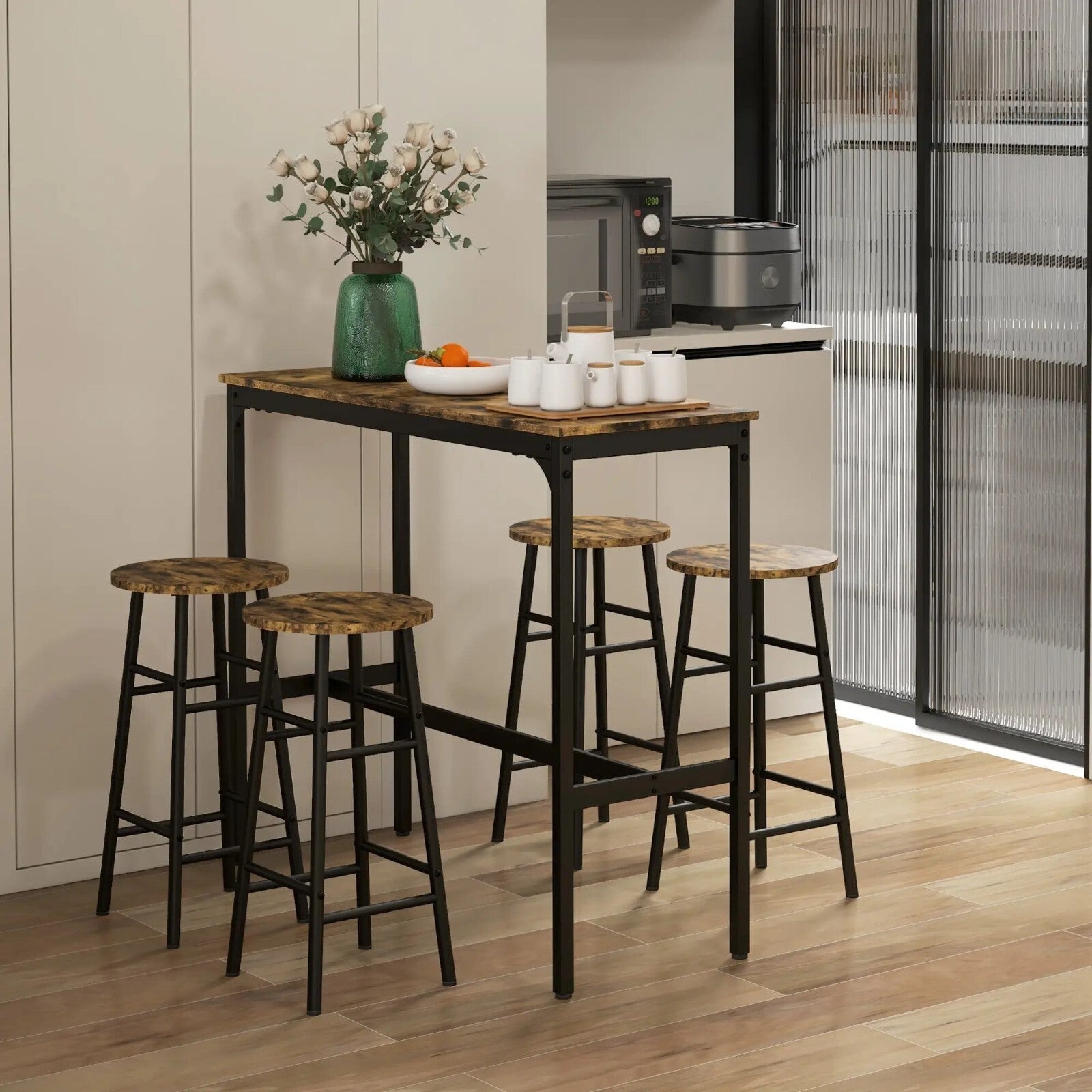 Tall Industrial Kitchen Bar Table Stool Set 5 Piece Dining Metal Frame 4 Chairs - Home and Garden Furniture Shop - rustic - furniture