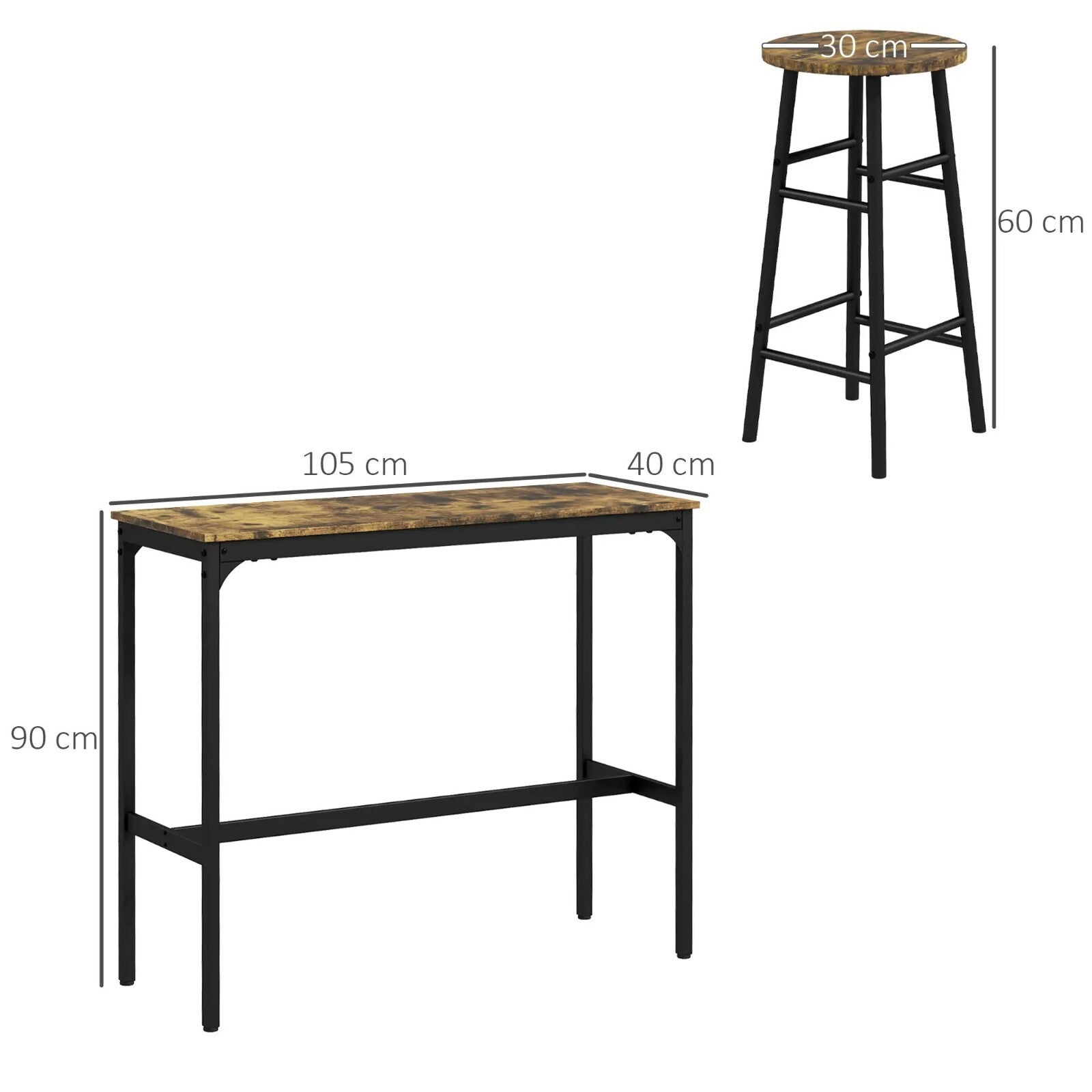 Tall Industrial Kitchen Bar Table Stool Set 5 Piece Dining Metal Frame 4 Chairs - Home and Garden Furniture Shop - rustic - furniture