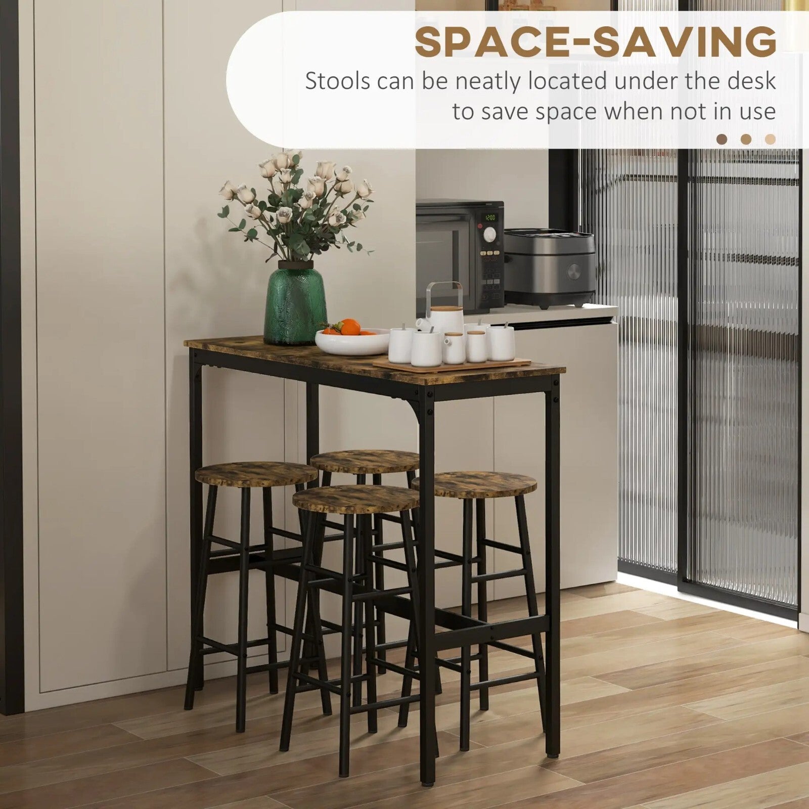 Tall Industrial Kitchen Bar Table Stool Set 5 Piece Dining Metal Frame 4 Chairs - Home and Garden Furniture Shop - rustic - furniture