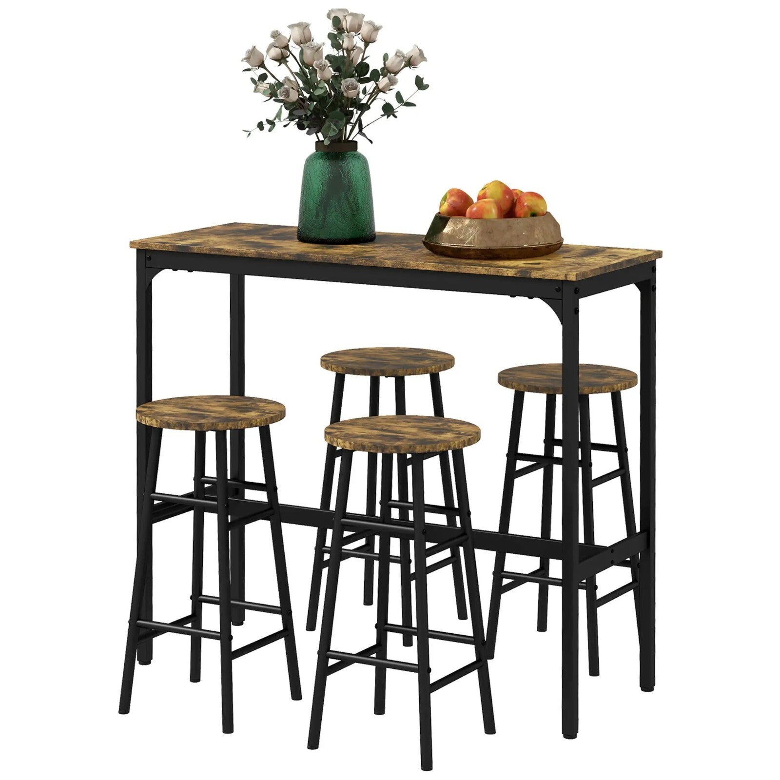 Tall Industrial Kitchen Bar Table Stool Set 5 Piece Dining Metal Frame 4 Chairs - Home and Garden Furniture Shop - rustic - furniture