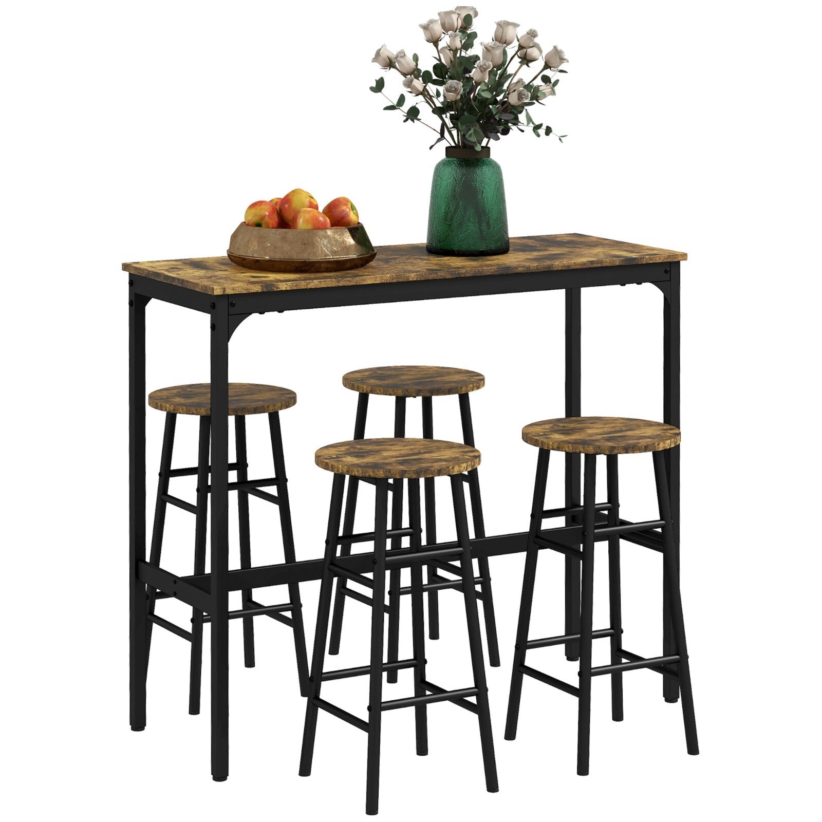 Tall Industrial Kitchen Bar Table Stool Set 5 Piece Dining Metal Frame 4 Chairs - Home and Garden Furniture Shop - rustic - furniture
