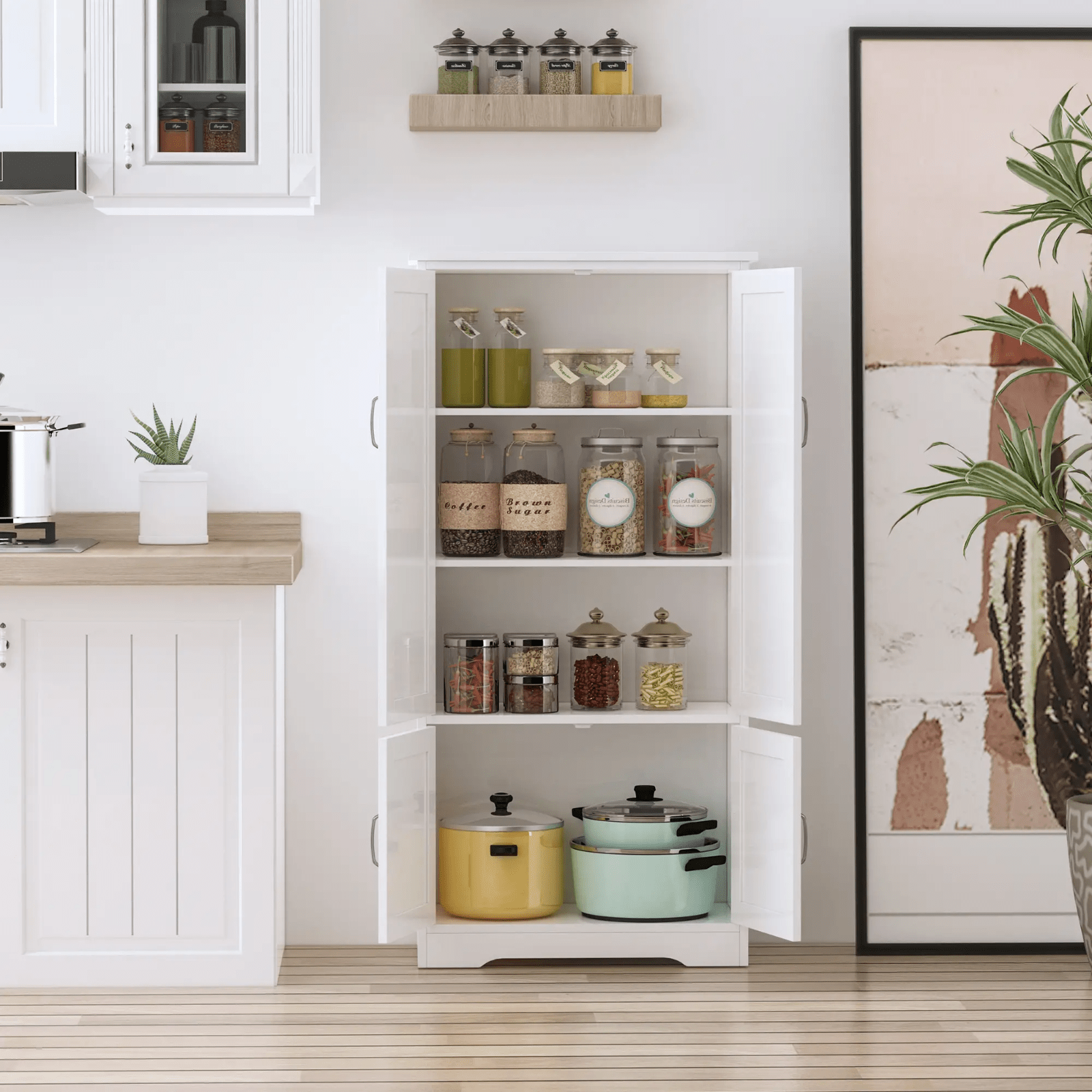 Tall Kitchen Larder Cupboard Pantry Storage Cabinet Freestanding Unit with Doors - Home and Garden Furniture Shop - #rustic - furniture#