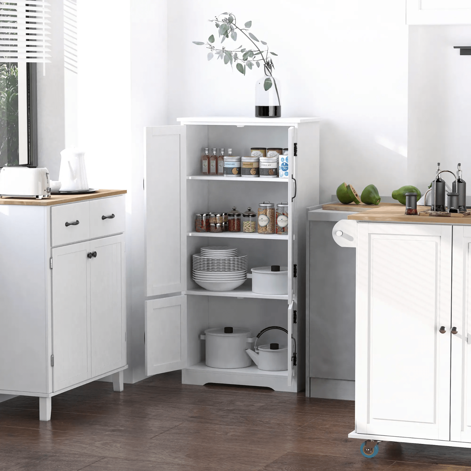 Tall Kitchen Larder Cupboard Pantry Storage Cabinet Freestanding Unit with Doors - Home and Garden Furniture Shop - #rustic - furniture#