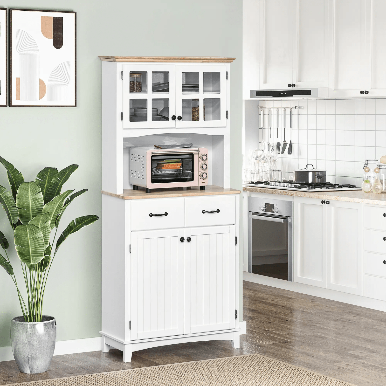 Tall Kitchen Pantry Cupboard Microwave Stand Larder Storage China Cabinet Drawer - Home and Garden Furniture Shop - rustic - furniture