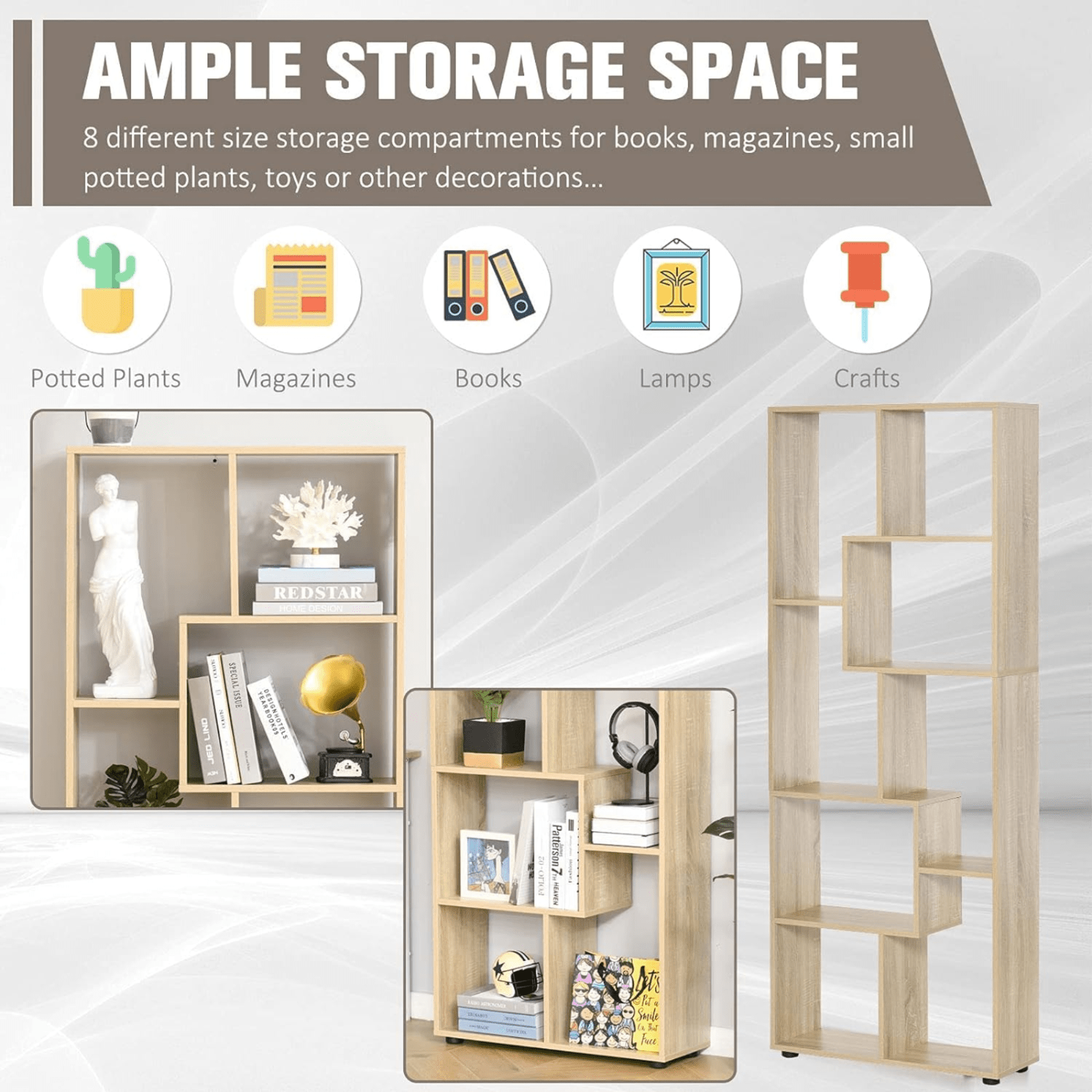 Tall Oak Wooden Bookcase Modern Room Divider Display Storage Cube Shelving Unit - Home and Garden Furniture Shop - rustic - furniture