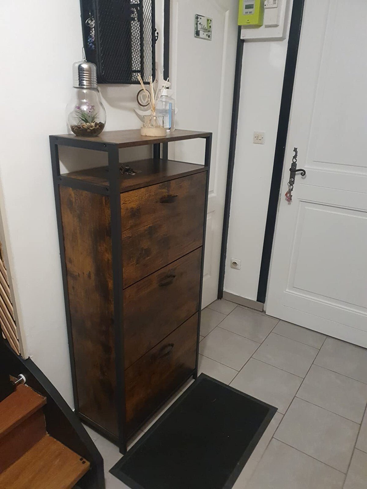 Tall Space Saving Shoe Cabinet Storage Rack Rustic Brown 3 Flip Doors Industrial - Home and Garden Furniture Shop - rustic - furniture