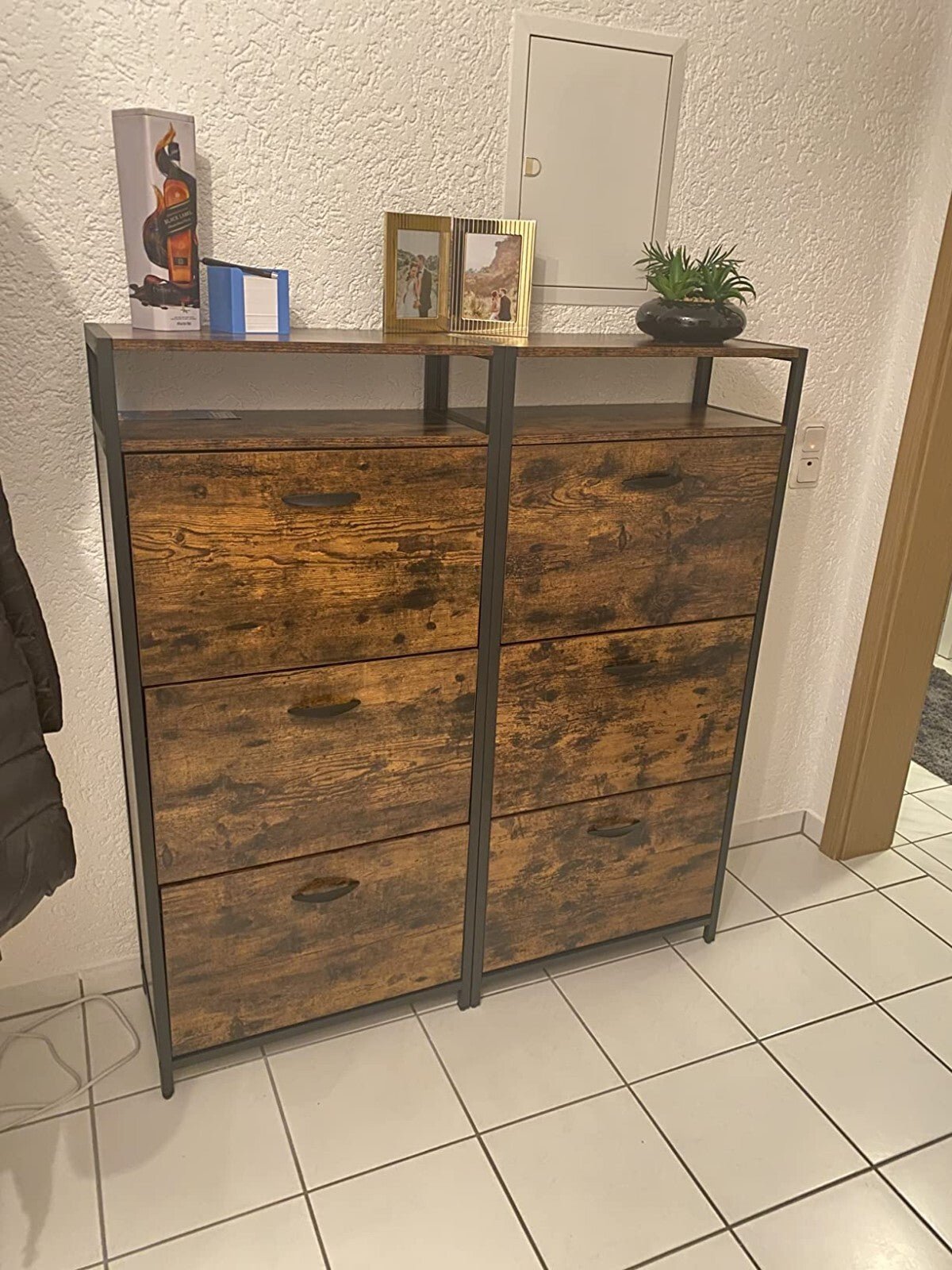 Tall Space Saving Shoe Cabinet Storage Rack Rustic Brown 3 Flip Doors Industrial - Home and Garden Furniture Shop - rustic - furniture