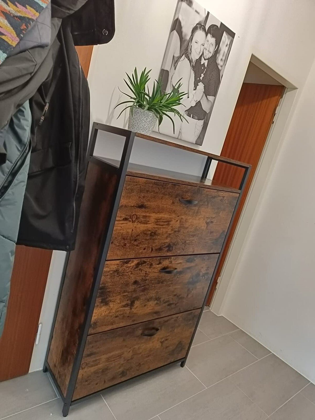 Tall Space Saving Shoe Cabinet Storage Rack Rustic Brown 3 Flip Doors Industrial - Home and Garden Furniture Shop - rustic - furniture