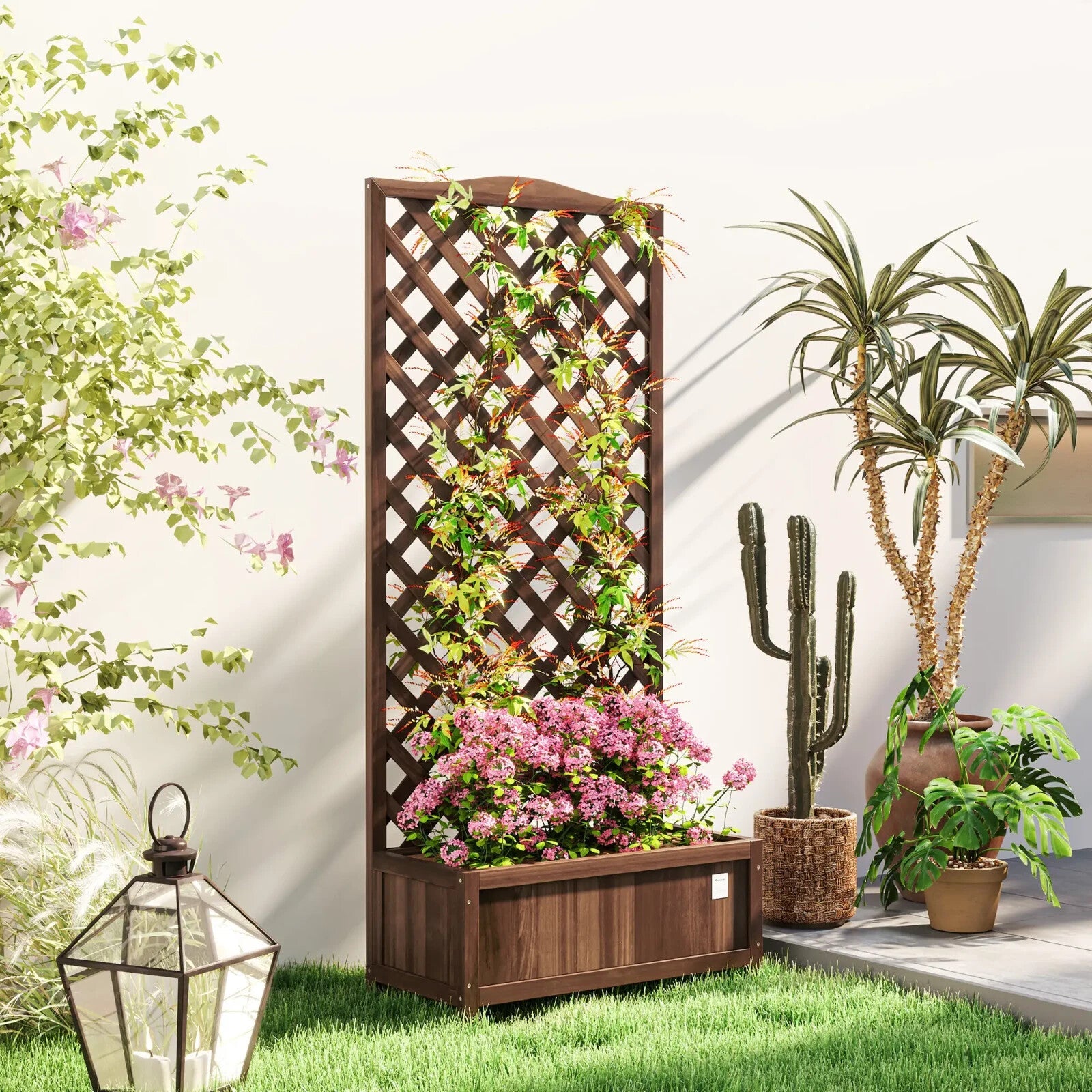 Tall Wooden Garden Planter with Trellis Climbing Frame Raised Bed Outdoor Plants - Home and Garden Furniture Shop - rustic - furniture