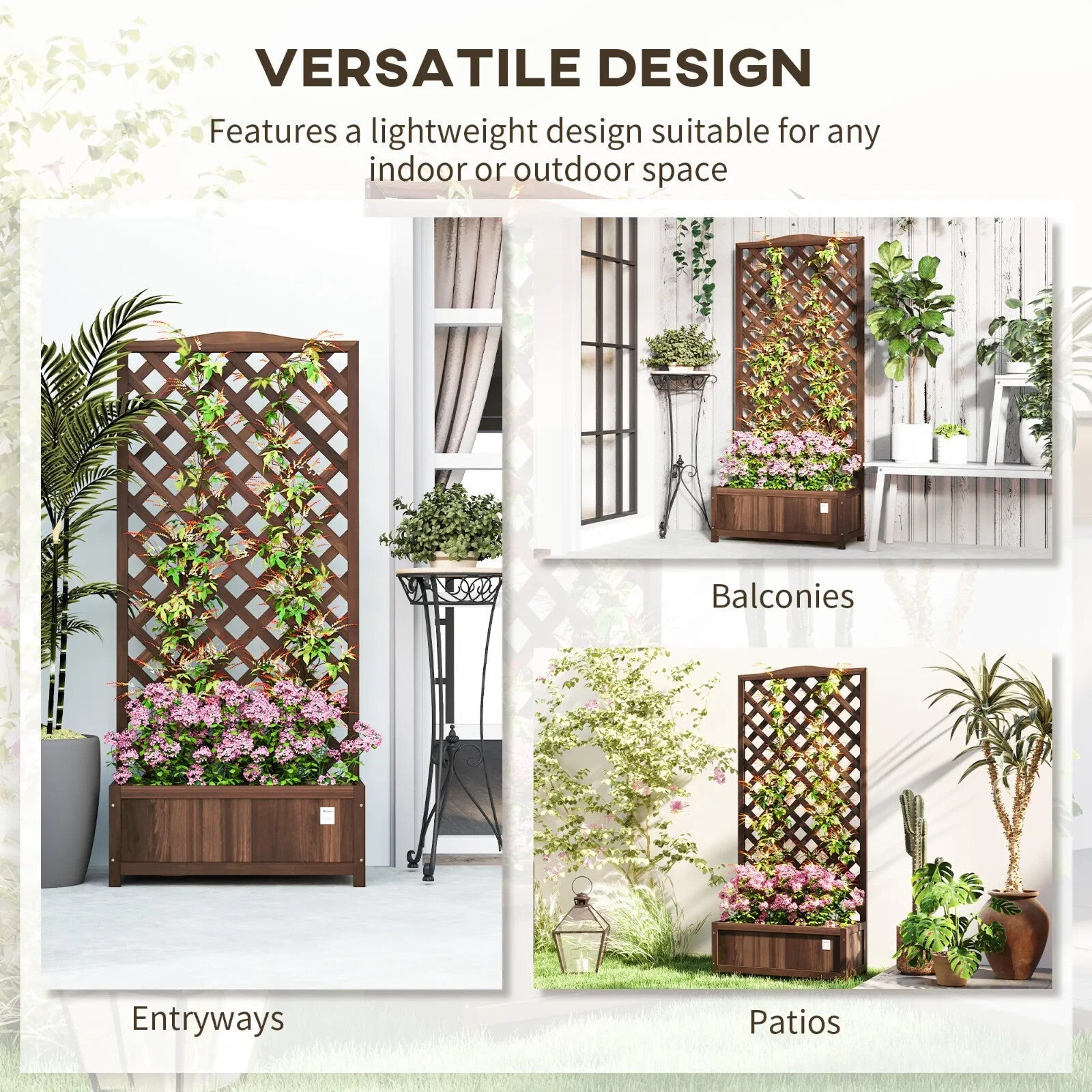 Tall Wooden Garden Planter with Trellis Climbing Frame Raised Bed Outdoor Plants - Home and Garden Furniture Shop - rustic - furniture