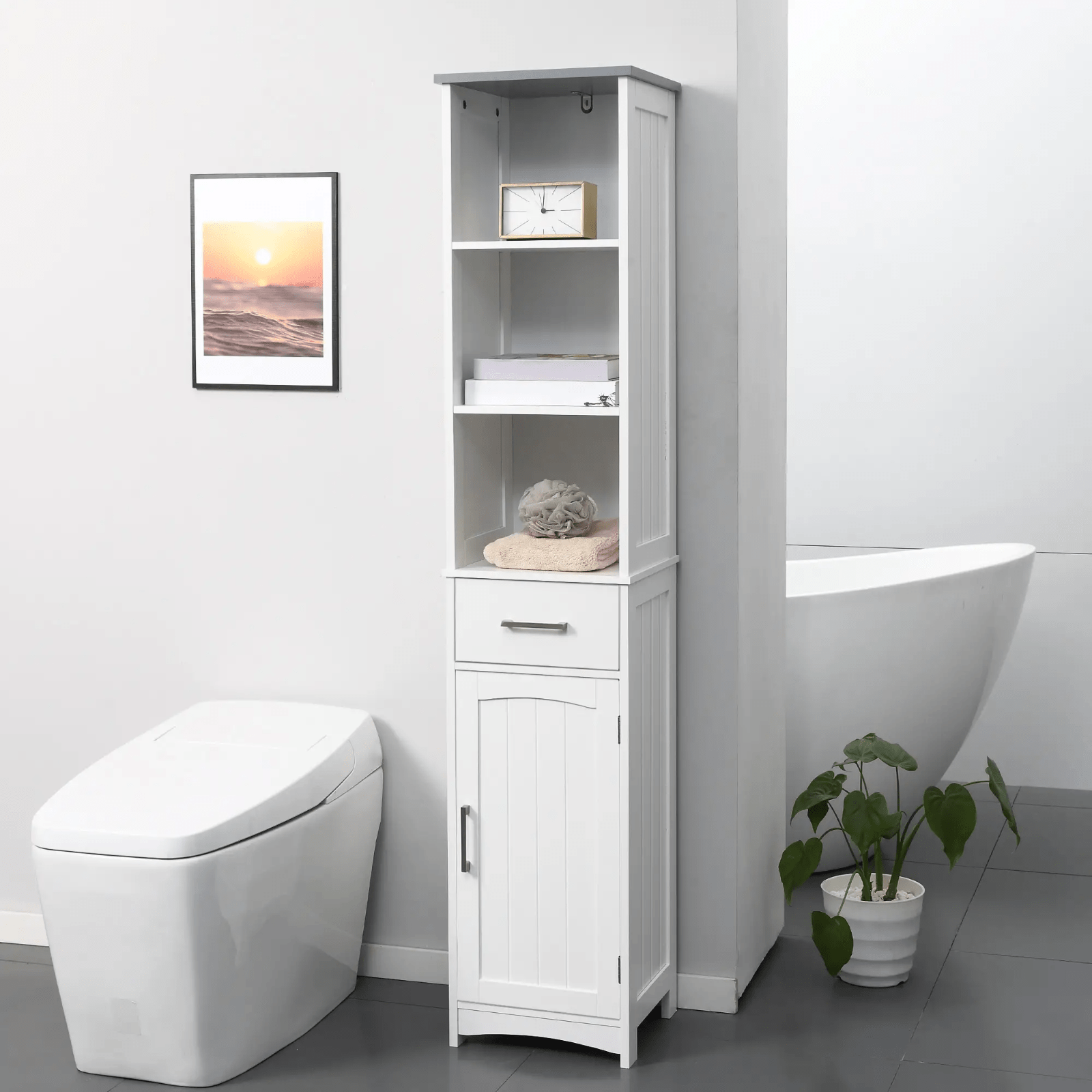 Tallboy Bathroom Storage Cabinet Linen Tower Slim White Cupboard Organiser Unit - Home and Garden Furniture Shop - #rustic - furniture#