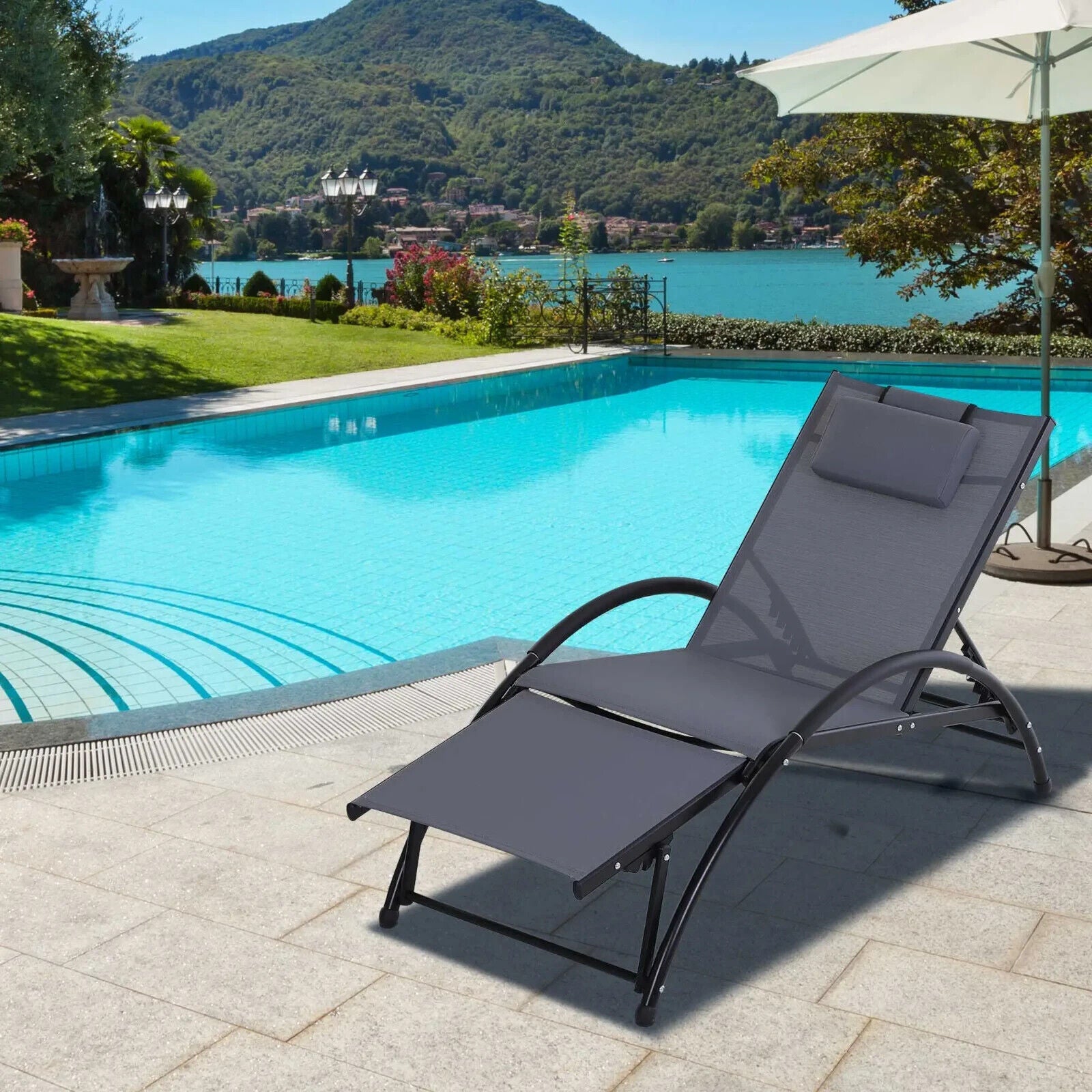 Texteline Adjustable Reclining Sun Lounger w/ Headrest for Garden Patio Poolside - Home and Garden Furniture Shop - #rustic - furniture#