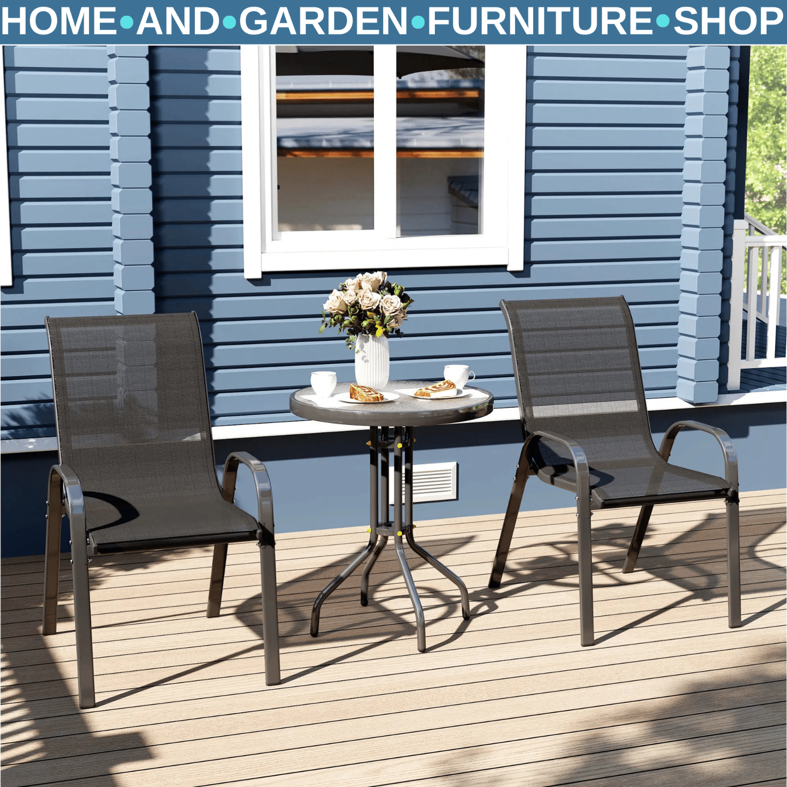Three - Piece Garden Bistro Set with Stackable Chairs - Outdoor Patio Furniture - Home and Garden Furniture Shop - rustic - furniture