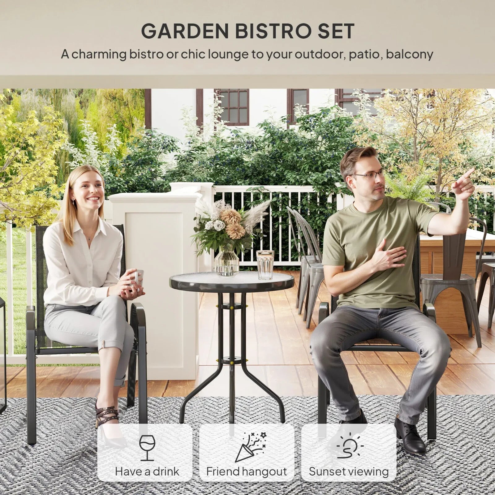 Three - Piece Garden Bistro Set with Stackable Chairs - Outdoor Patio Furniture - Home and Garden Furniture Shop - rustic - furniture