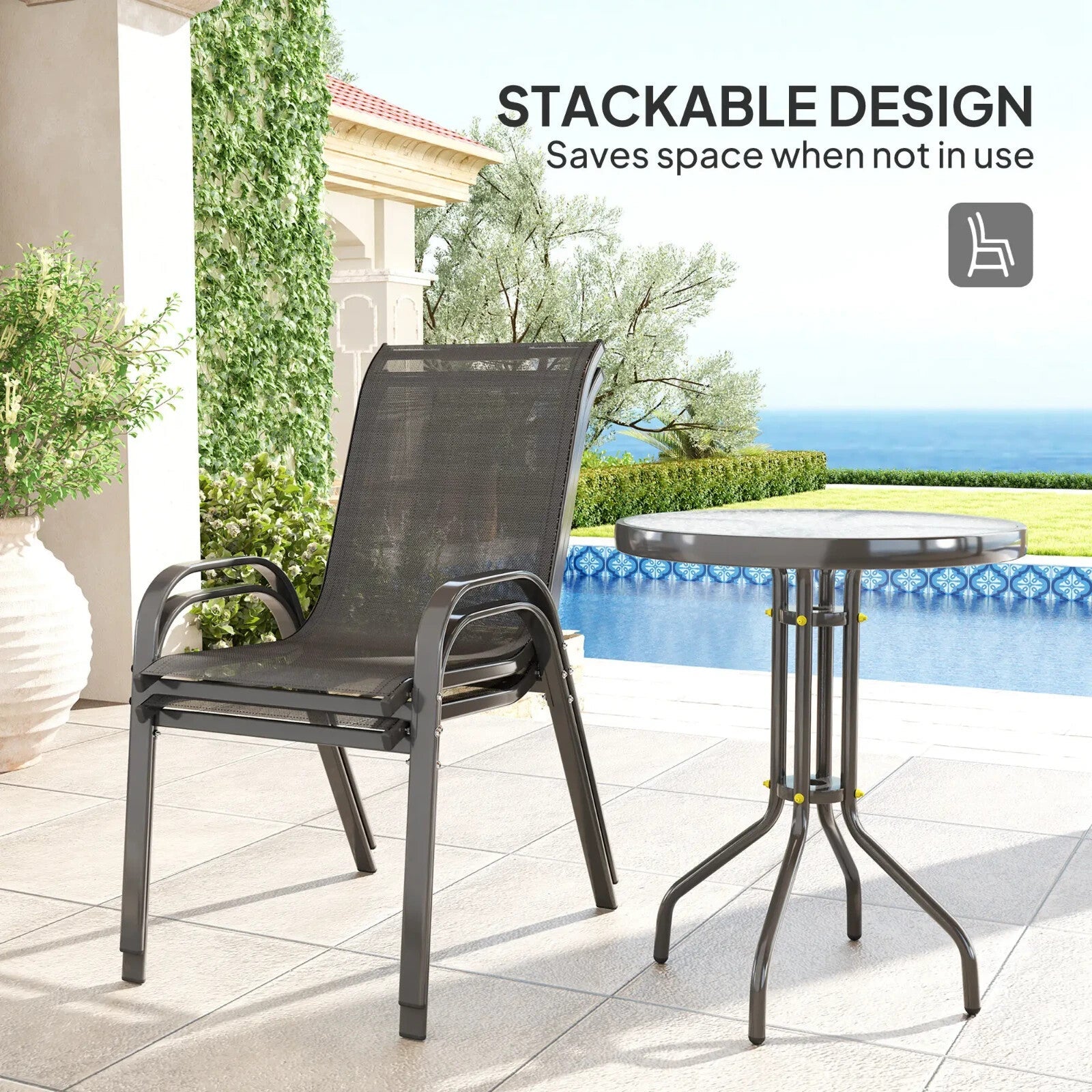 Three - Piece Garden Bistro Set with Stackable Chairs - Outdoor Patio Furniture - Home and Garden Furniture Shop - rustic - furniture