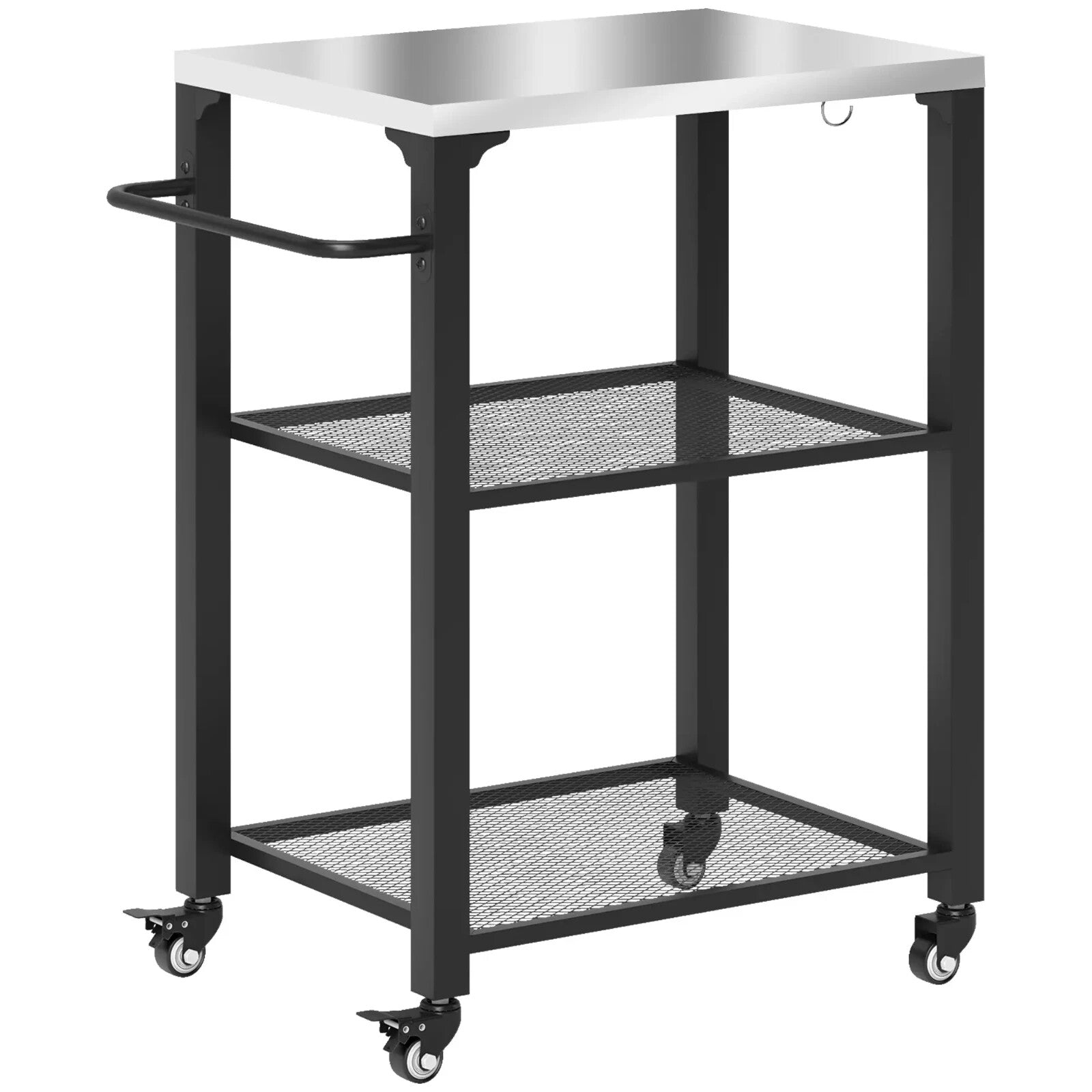 Three Shelf Outdoor Grill Cart Stainless Steel Top Kitchen Trolley with Wheels - Home and Garden Furniture Shop - rustic - furniture