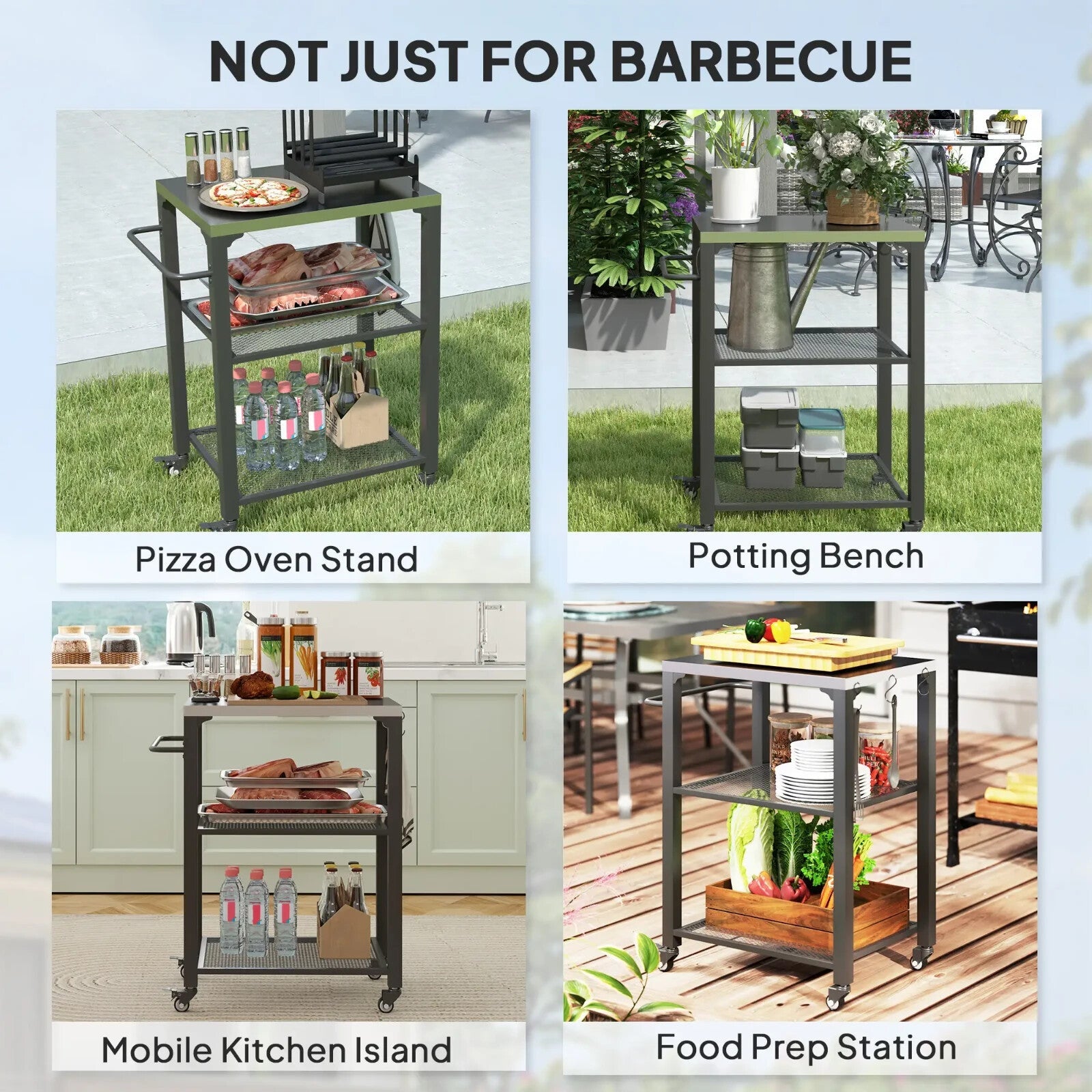 Three Shelf Outdoor Grill Cart Stainless Steel Top Kitchen Trolley with Wheels - Home and Garden Furniture Shop - rustic - furniture