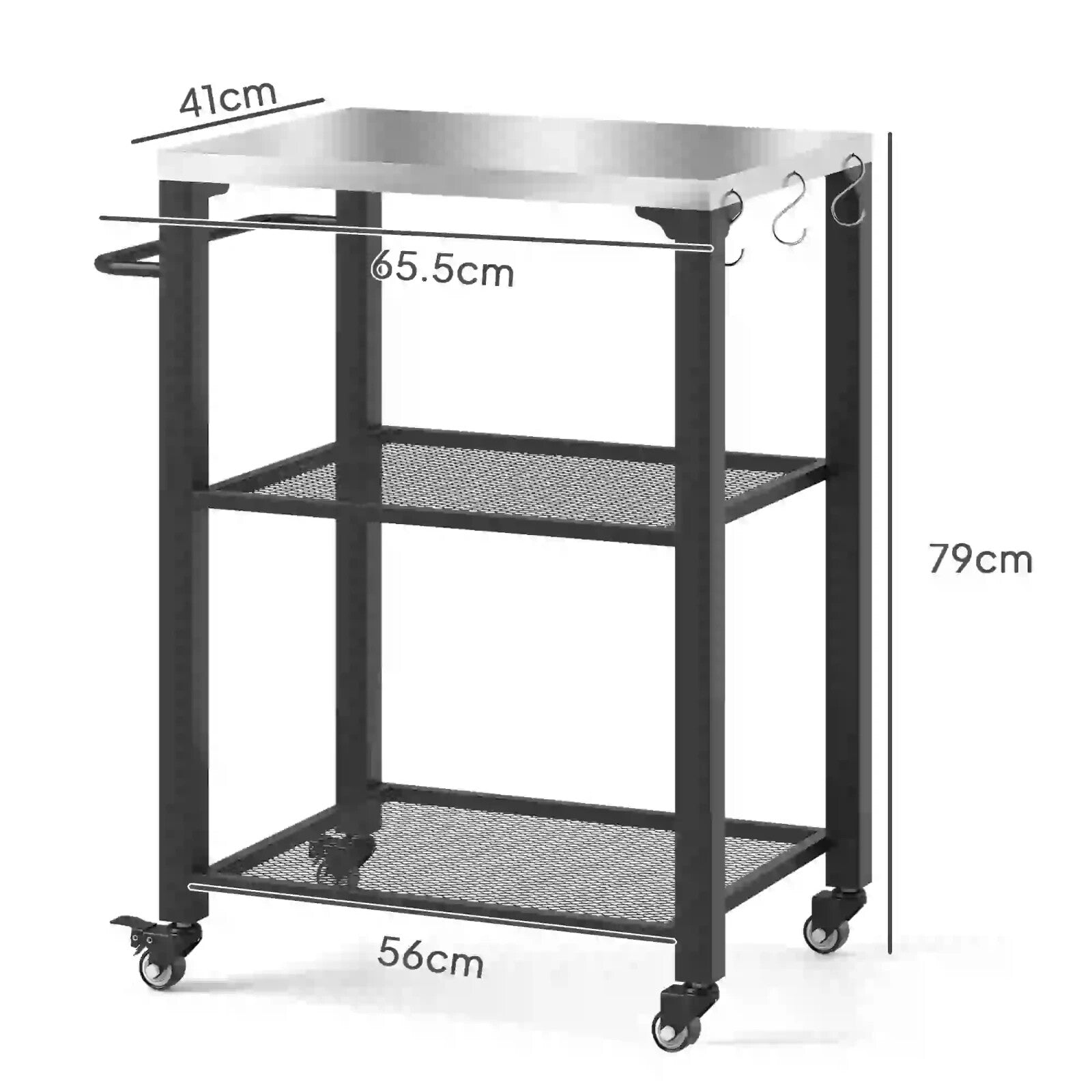 Three Shelf Outdoor Grill Cart Stainless Steel Top Kitchen Trolley with Wheels - Home and Garden Furniture Shop - rustic - furniture