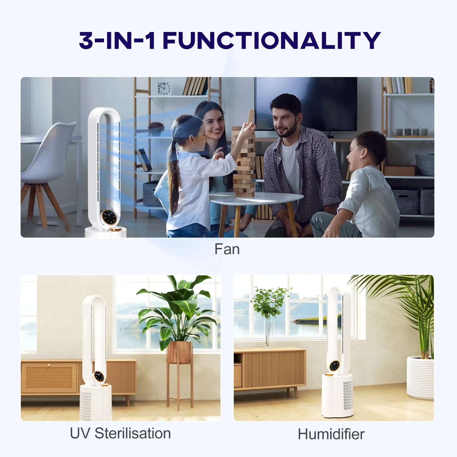 Tower Fan Bladeless Remote Control With Oscillation, Timer & 12 - Speed White - Home and Garden Furniture Shop - rustic - furniture