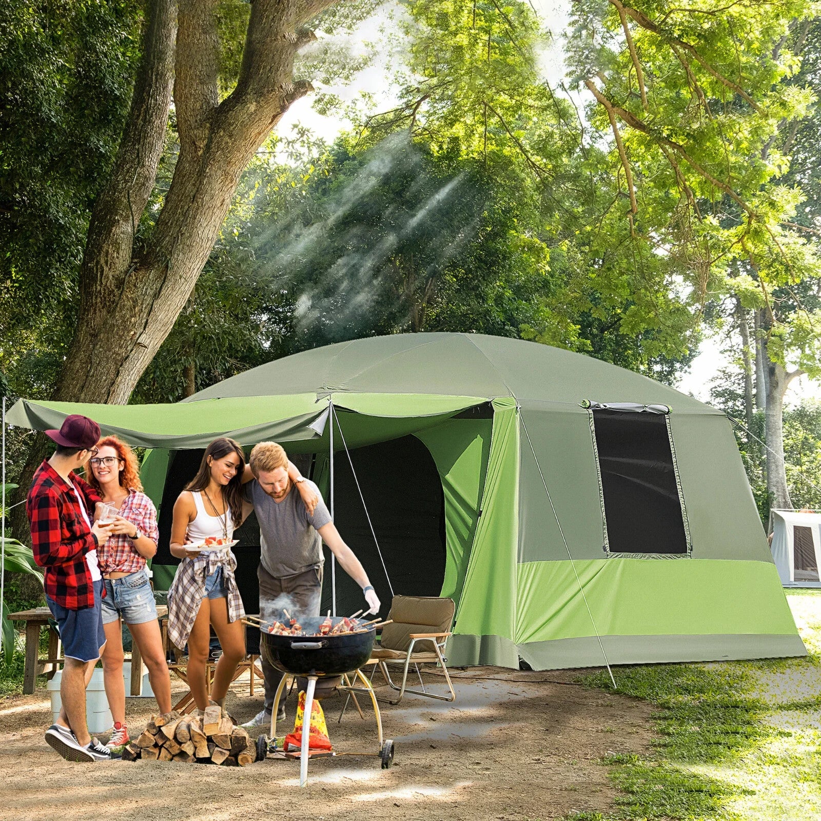 Tunnel Camping Tent with Porch 2 Rooms Lantern Hook & Portable Carry Bag Shelter - Home and Garden Furniture Shop - rustic - furniture