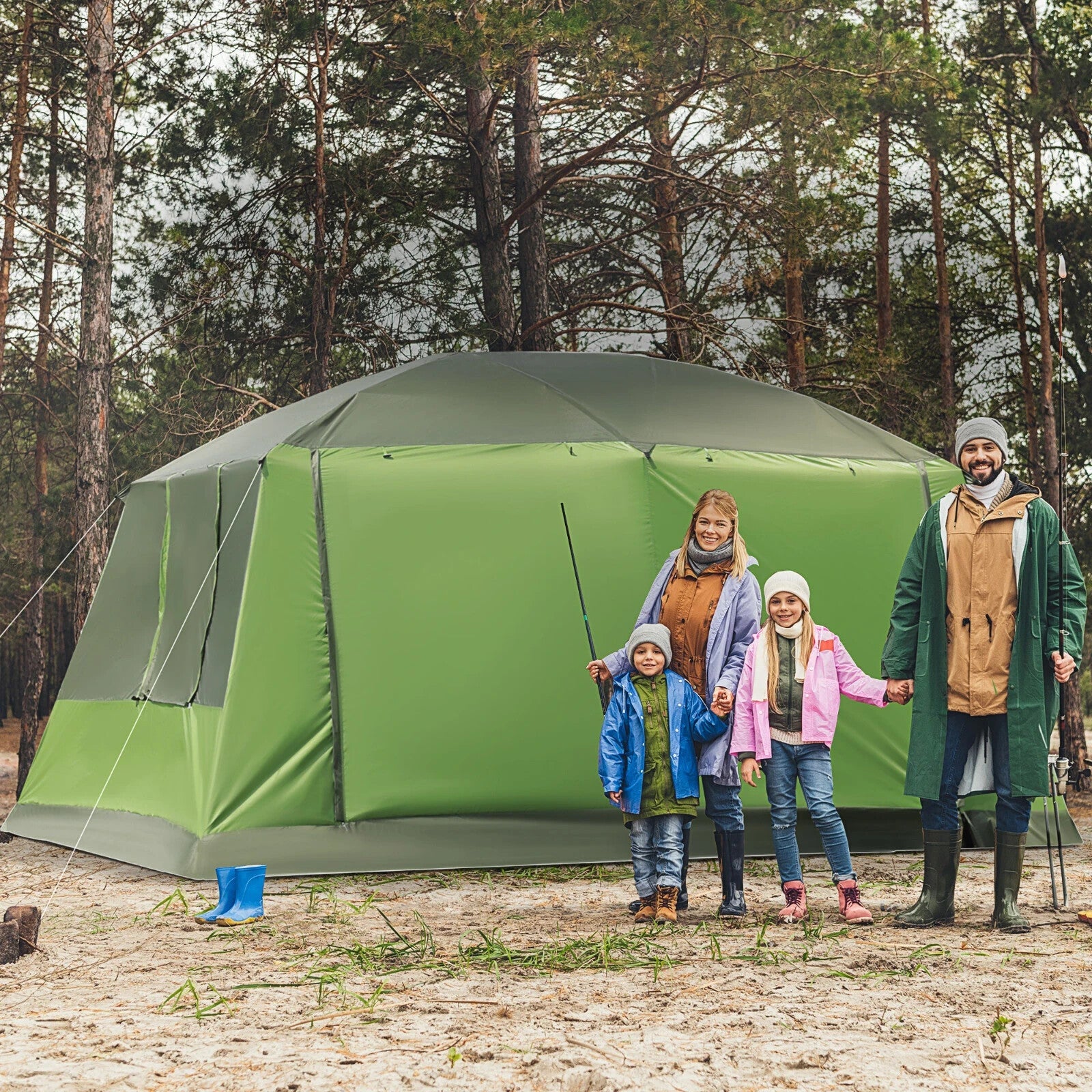 Tunnel Camping Tent with Porch 2 Rooms Lantern Hook & Portable Carry Bag Shelter - Home and Garden Furniture Shop - rustic - furniture