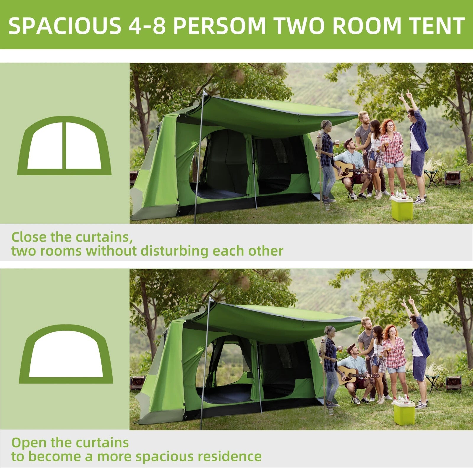 Tunnel Camping Tent with Porch 2 Rooms Lantern Hook & Portable Carry Bag Shelter - Home and Garden Furniture Shop - rustic - furniture