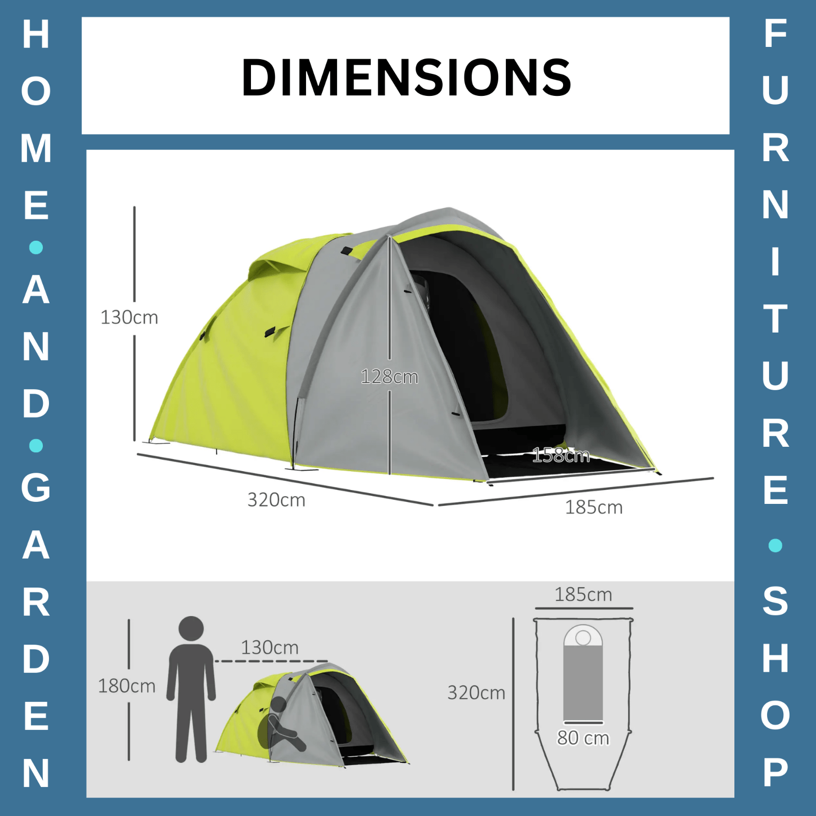 Two - Man Dome Tent 2 Rooms and 2000mm Waterproof with Front Porch Yellow Grey - Home and Garden Furniture Shop - rustic - furniture