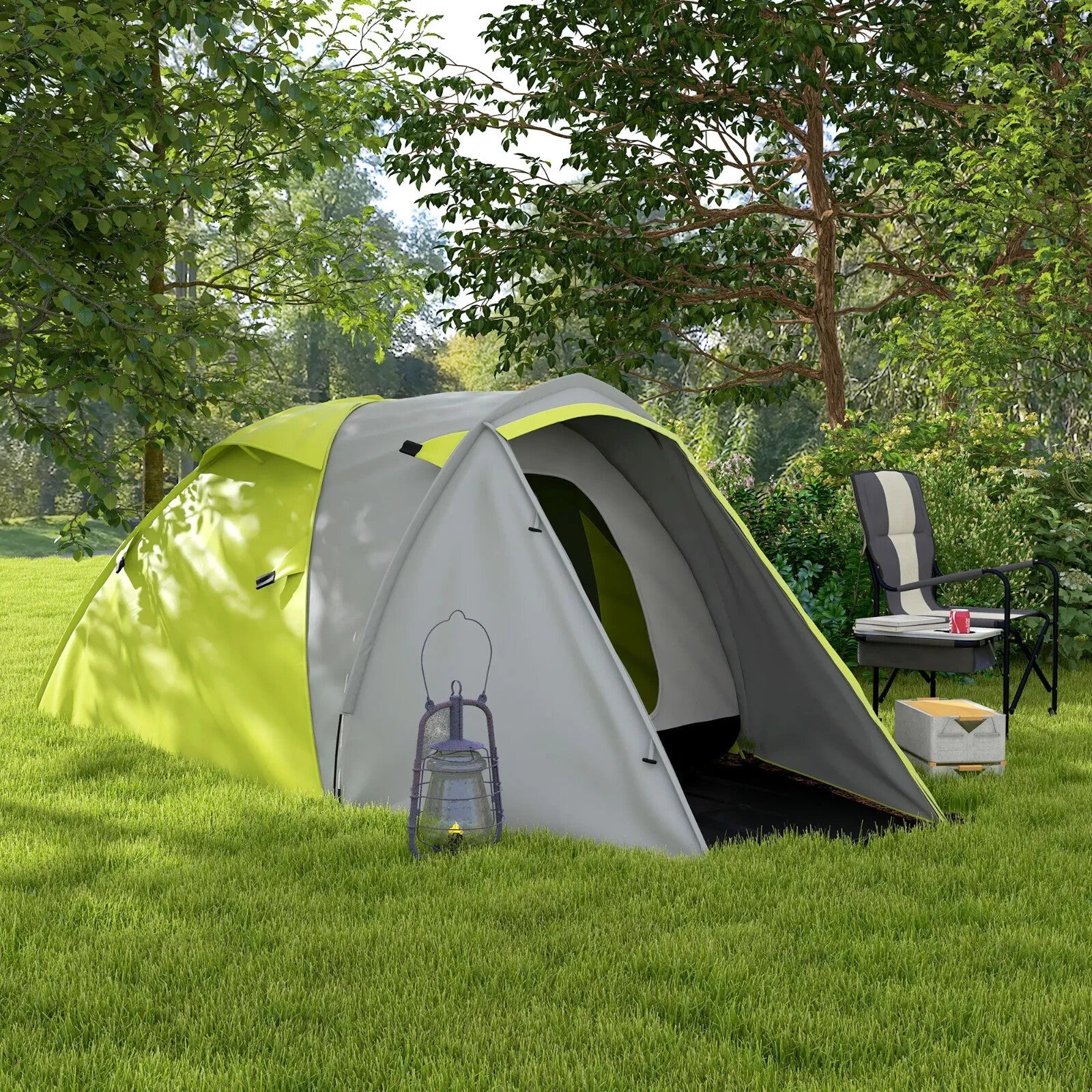 Two - Man Dome Tent 2 Rooms and 2000mm Waterproof with Front Porch Yellow Grey - Home and Garden Furniture Shop - rustic - furniture
