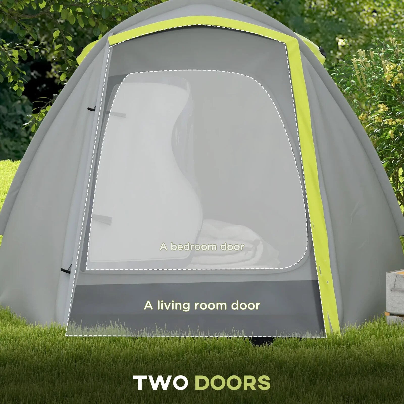 Two - Man Dome Tent 2 Rooms and 2000mm Waterproof with Front Porch Yellow Grey - Home and Garden Furniture Shop - rustic - furniture