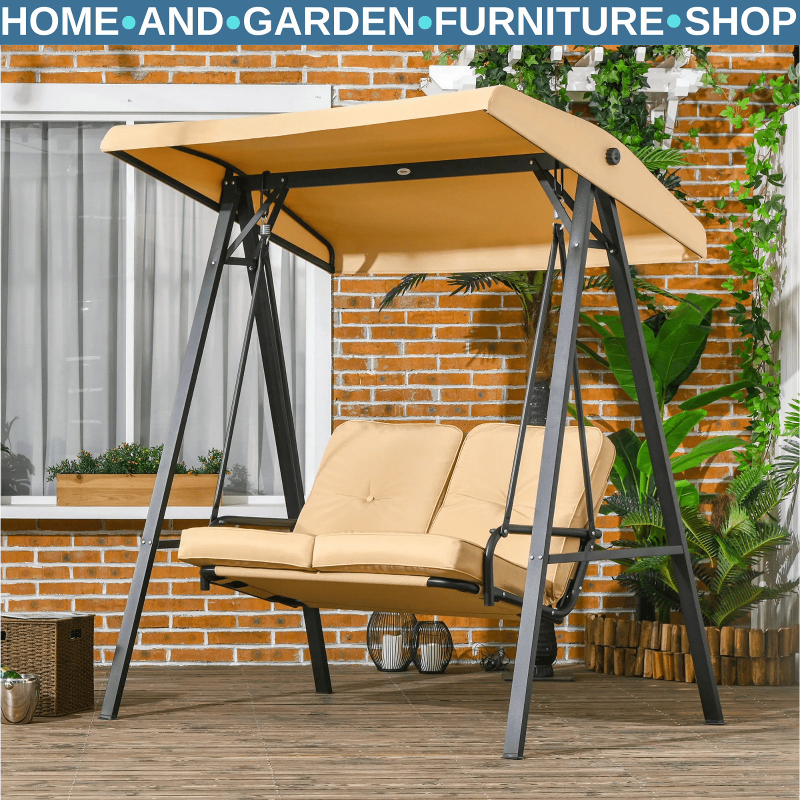 Two Seater Garden Swing Bench with Adjustable Canopy Outdoor Patio Swing Seat - Home and Garden Furniture Shop - rustic - furniture