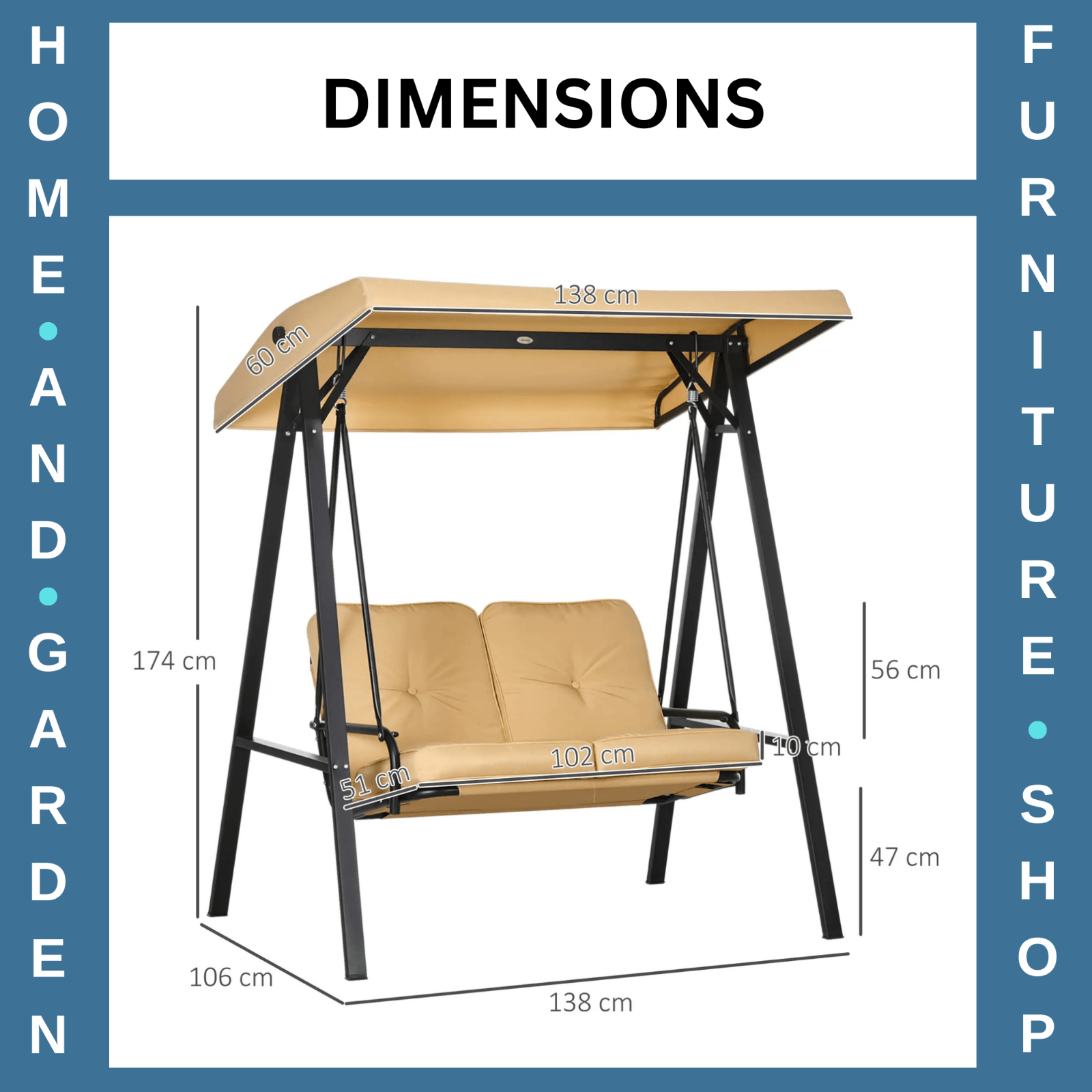 Two Seater Garden Swing Bench with Adjustable Canopy Outdoor Patio Swing Seat - Home and Garden Furniture Shop - rustic - furniture