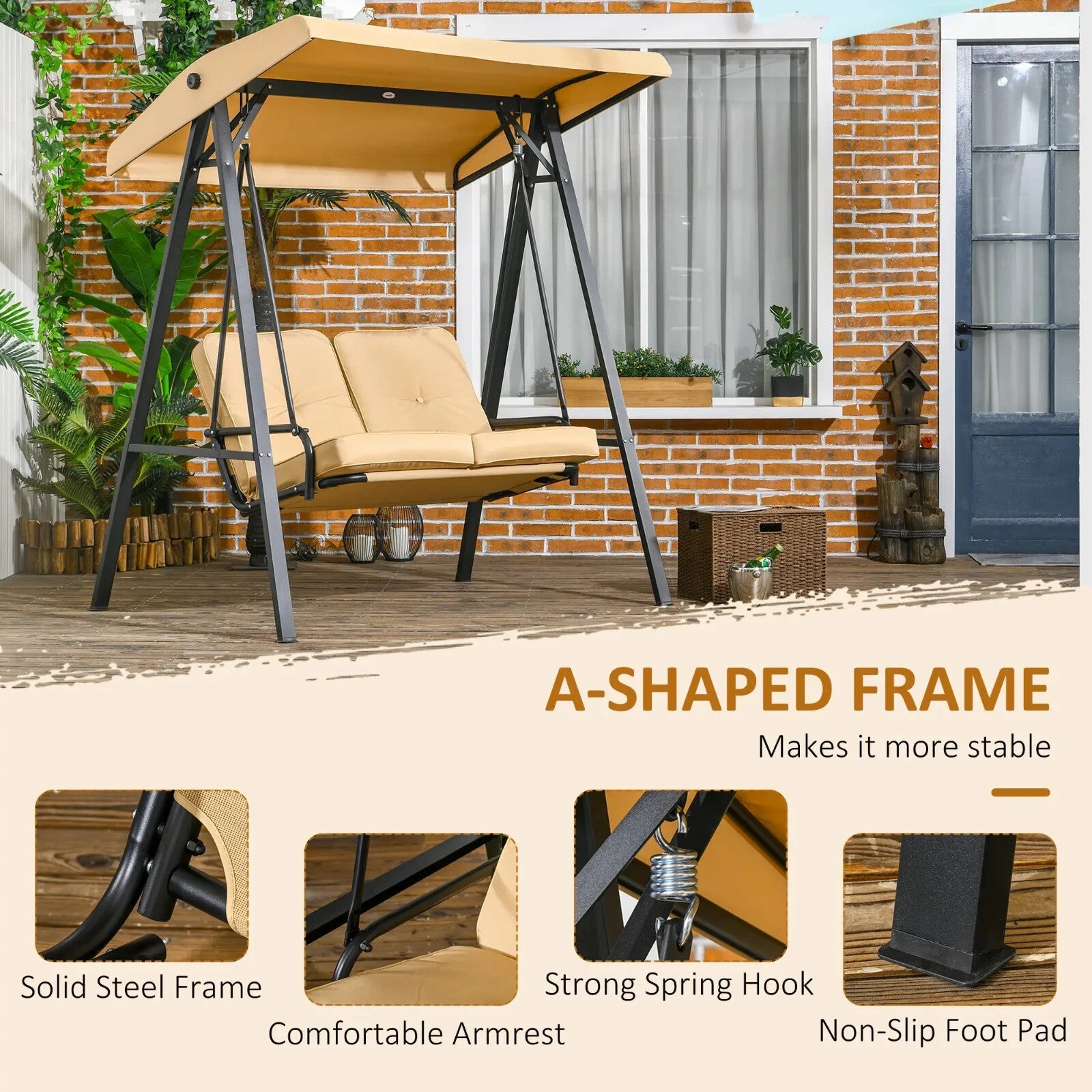 Two Seater Garden Swing Bench with Adjustable Canopy Outdoor Patio Swing Seat - Home and Garden Furniture Shop - rustic - furniture