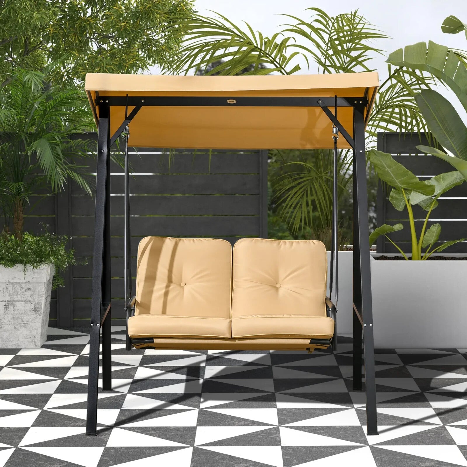Two Seater Garden Swing Bench with Adjustable Canopy Outdoor Patio Swing Seat - Home and Garden Furniture Shop - rustic - furniture