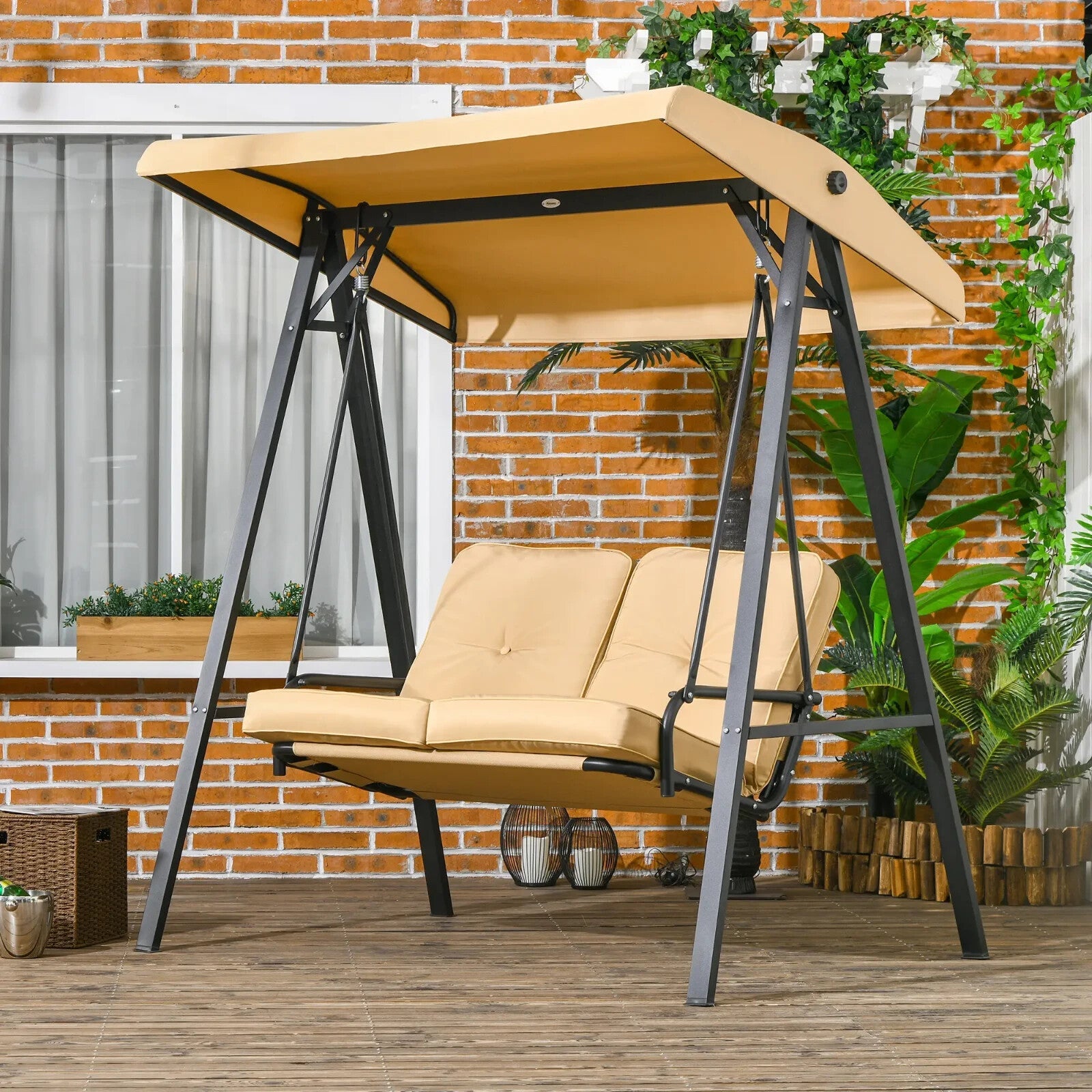 Two Seater Garden Swing Bench with Adjustable Canopy Outdoor Patio Swing Seat - Home and Garden Furniture Shop - rustic - furniture