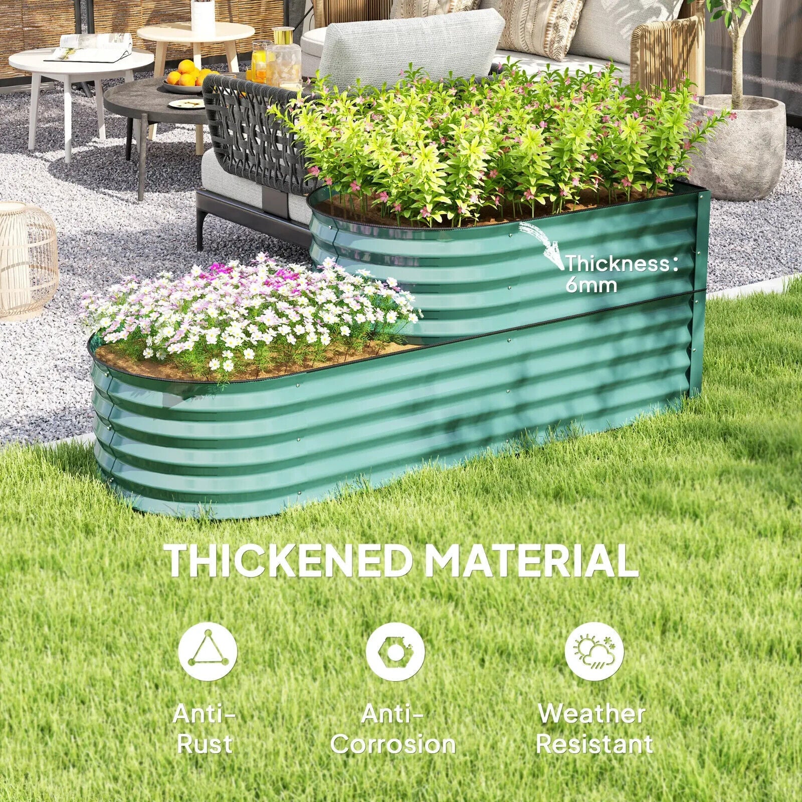 Two Tier Galvanised Steel Garden Planter Raised Bed Outdoor Flower Vegetable - Home and Garden Furniture Shop - #rustic - furniture#