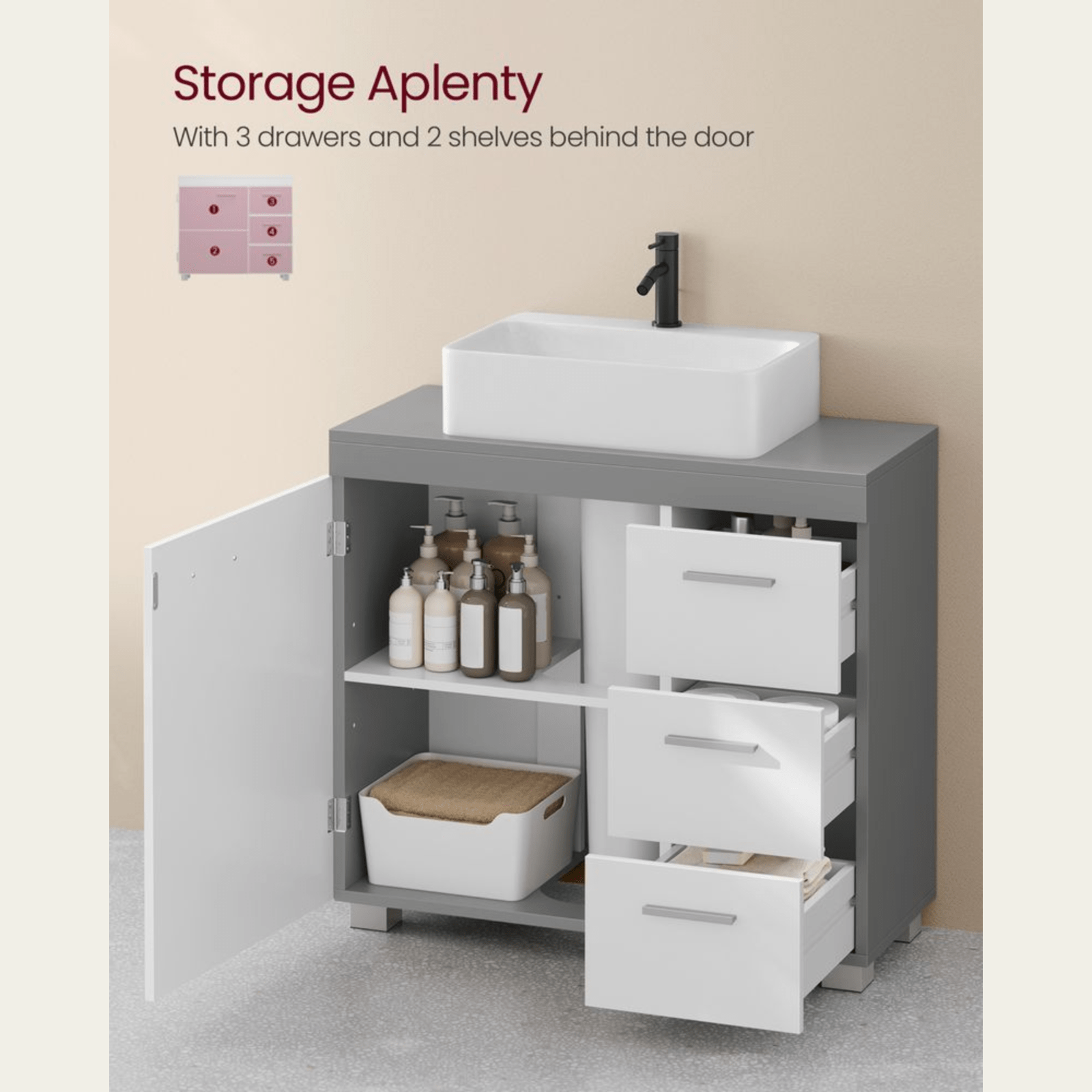 Under Sink Bathroom Vanity Unit Wash Basin Base Cabinet Drawers Cupboard Storage - Home and Garden Furniture Shop - rustic - furniture