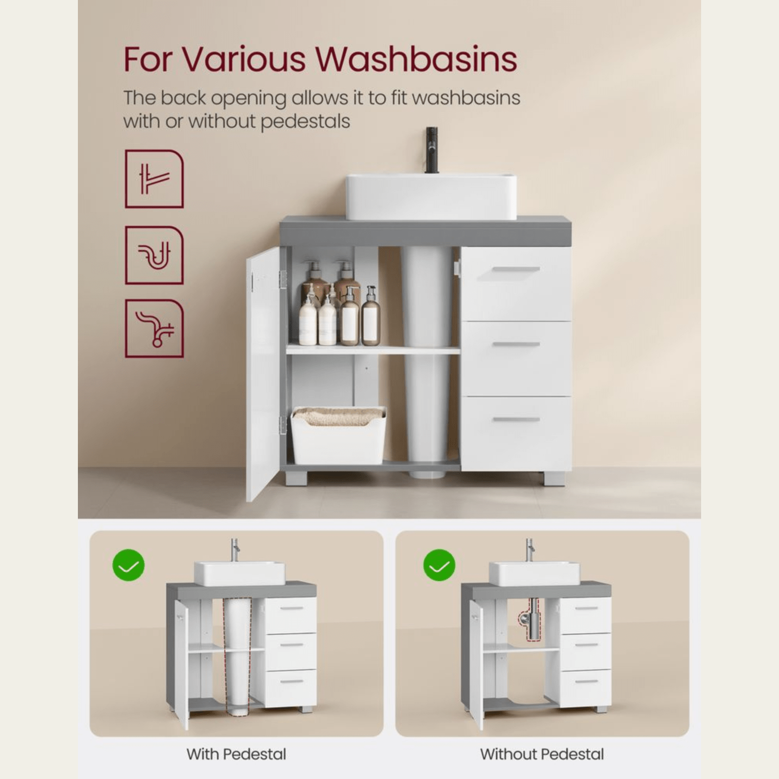 Under Sink Bathroom Vanity Unit Wash Basin Base Cabinet Drawers Cupboard Storage - Home and Garden Furniture Shop - rustic - furniture