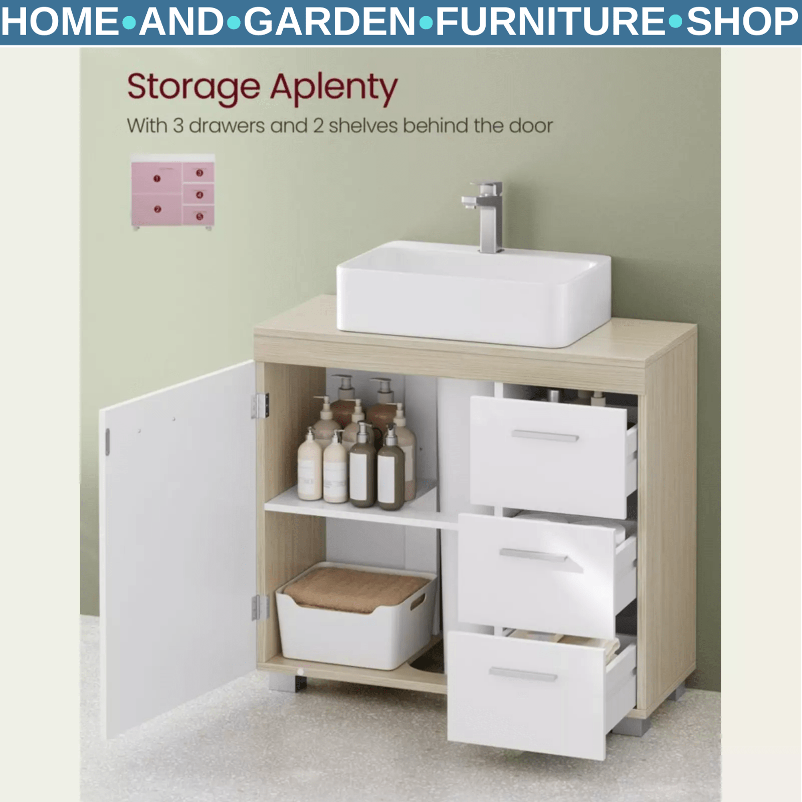 Under Sink Bathroom Vanity Unit Wash Basin Base Cabinet Drawers Cupboard Storage - Home and Garden Furniture Shop - rustic - furniture